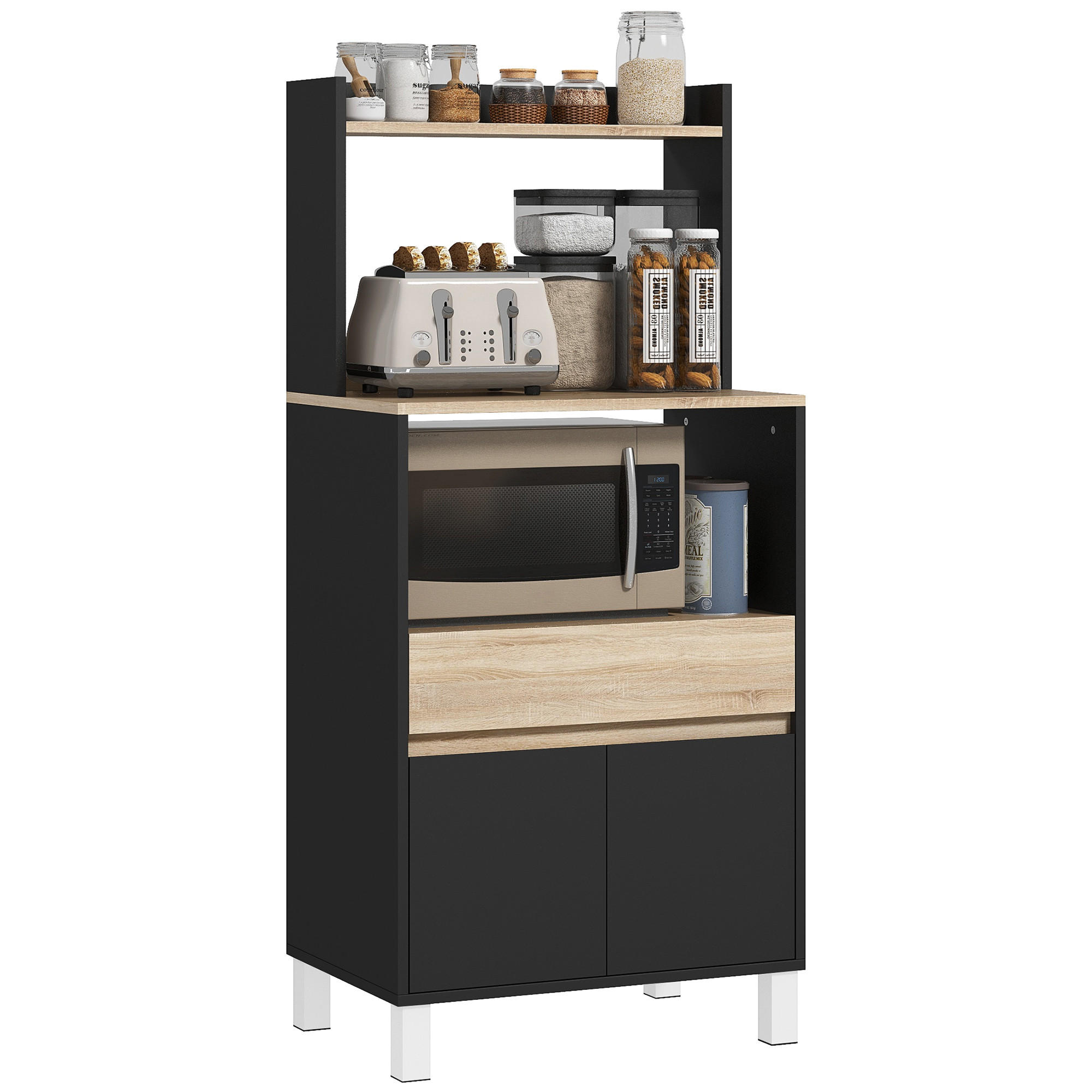 MIKROWELLENUNTERSCHRANK DE-11230 Mit Schublade Eiche/Schwarz - Schwarz, Holzwerkstoff (40/131/60cm) - ComfortXL