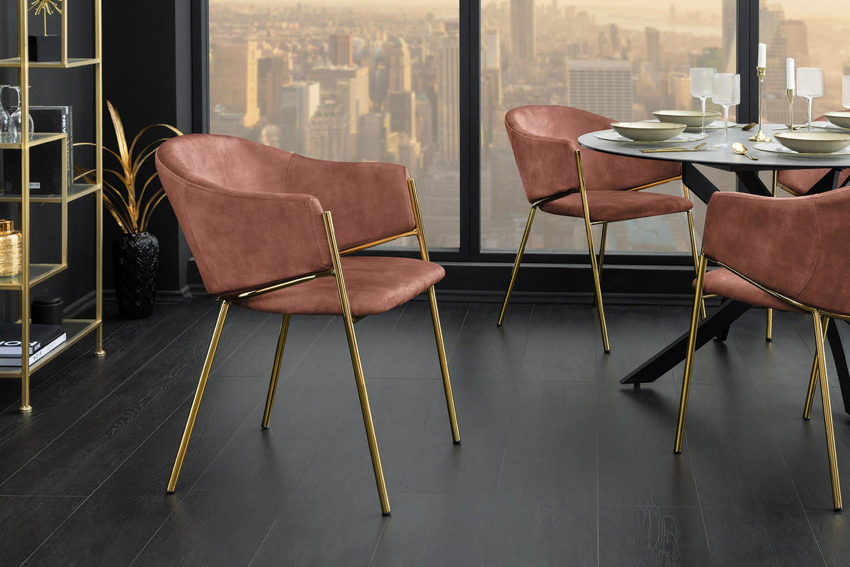 STUHL NOBLESSE Samt Rosé 80 cm - Goldfarben/Rosa, Textil/Metall (52/77/60cm) - riess-ambiente