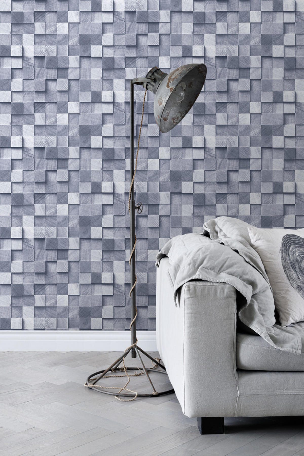 TAPETE 3D Holzoptik 53 cm x 10.05 m - Blau, Papier (53/1000cm) - ESTAhome