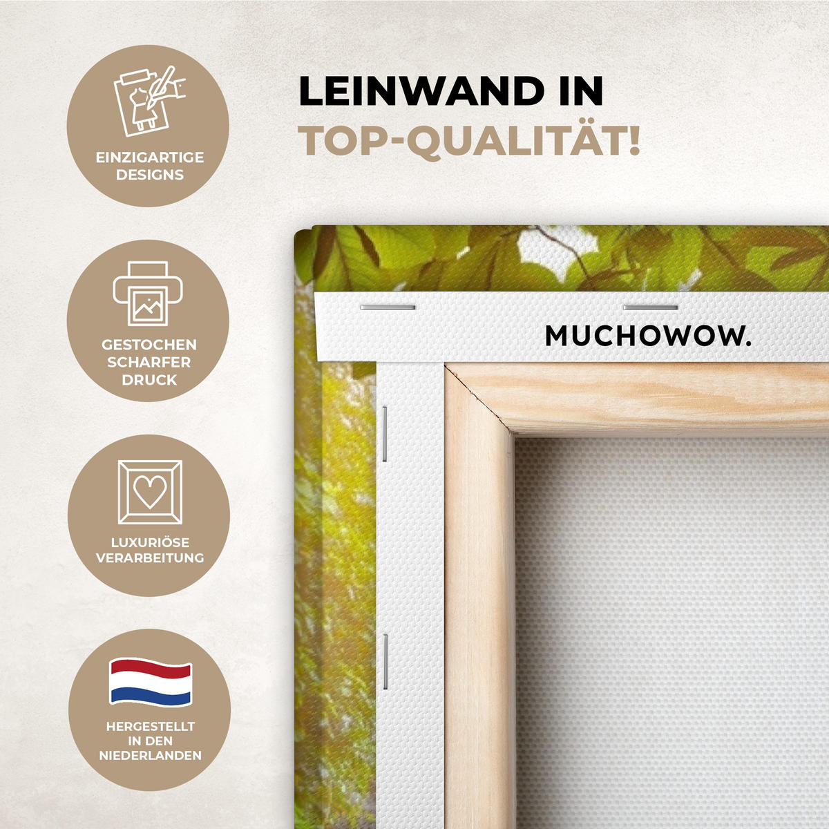 LEINWANDBILD Natur - Wasserfall - Pflanzen - Bäume - Sonne Deko Groß 90x140 cm - Olivgrün, Textil (90/140cm) - MuchoWow