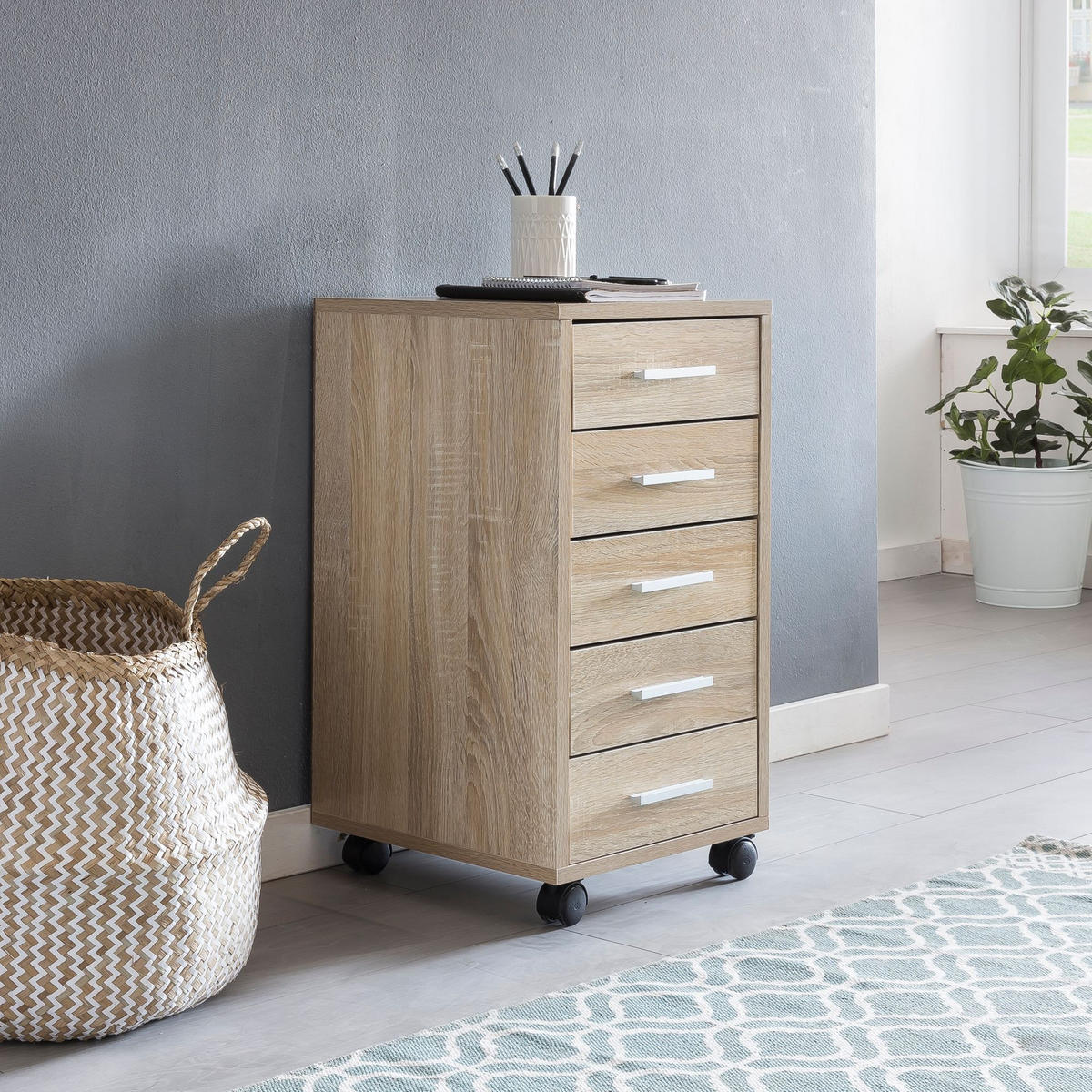 SCHUBLADENSCHRANK Holz 5 Schubladen Mit Rollen ITTER, Beige 33x38x63 cm - Beige/Schwarz, Holz/Kunststoff (33/63/38cm) - KADIMA DESIGN