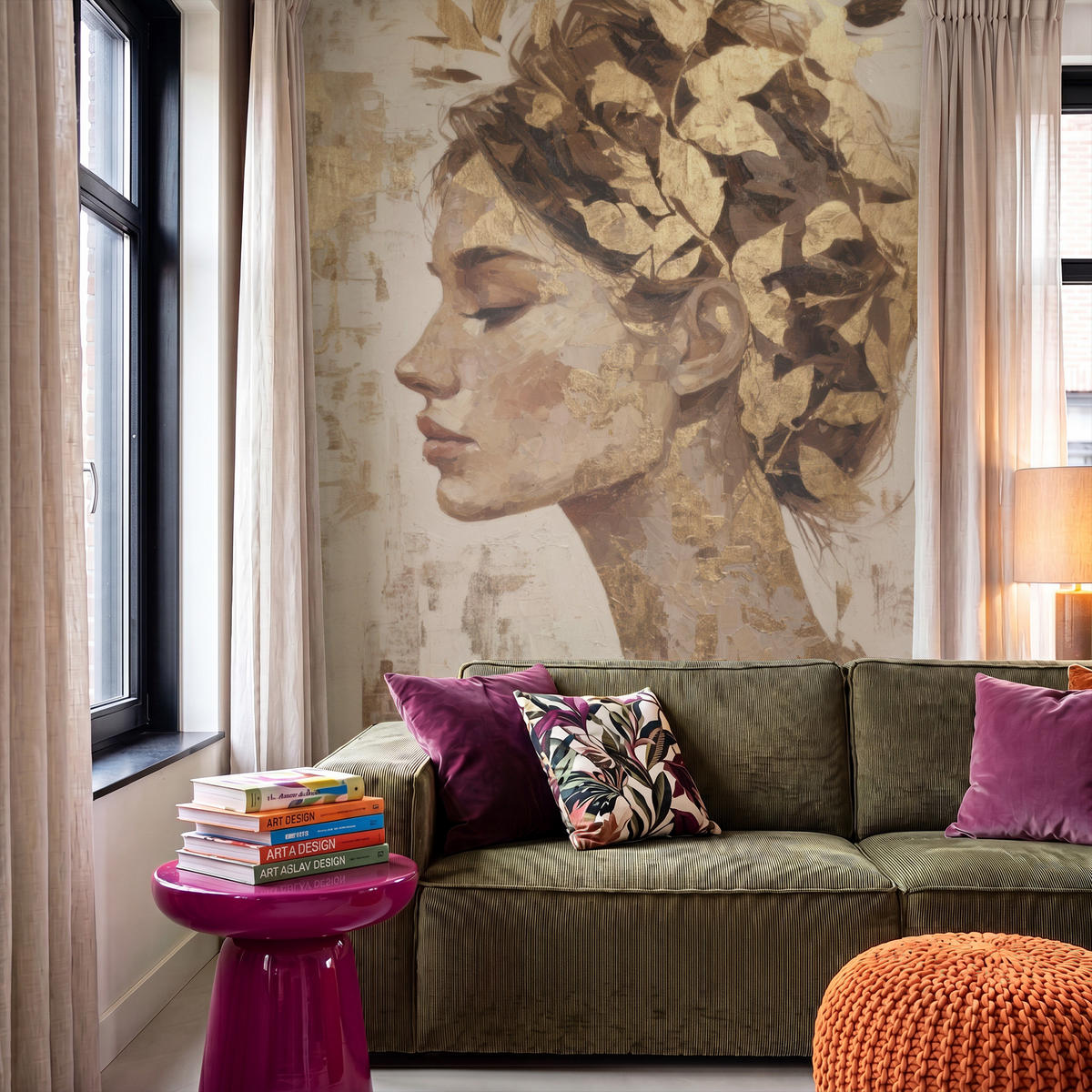 TAPETE - Frau - Gold - Abstrakt - Textur - 160x240 cm - Goldfarben, Papier (160/240cm) - OnlyWow