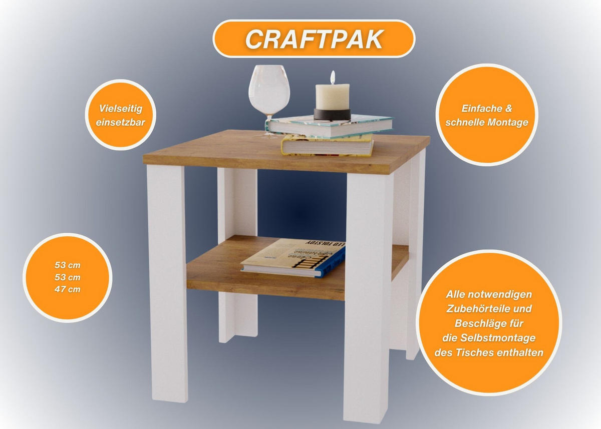 COUCHTISCH Lara53 53/47/53 - Nussbaumfarben/Weiß, Holzwerkstoff (53/53/47cm) - RAUMHIRSCH FURNITURE