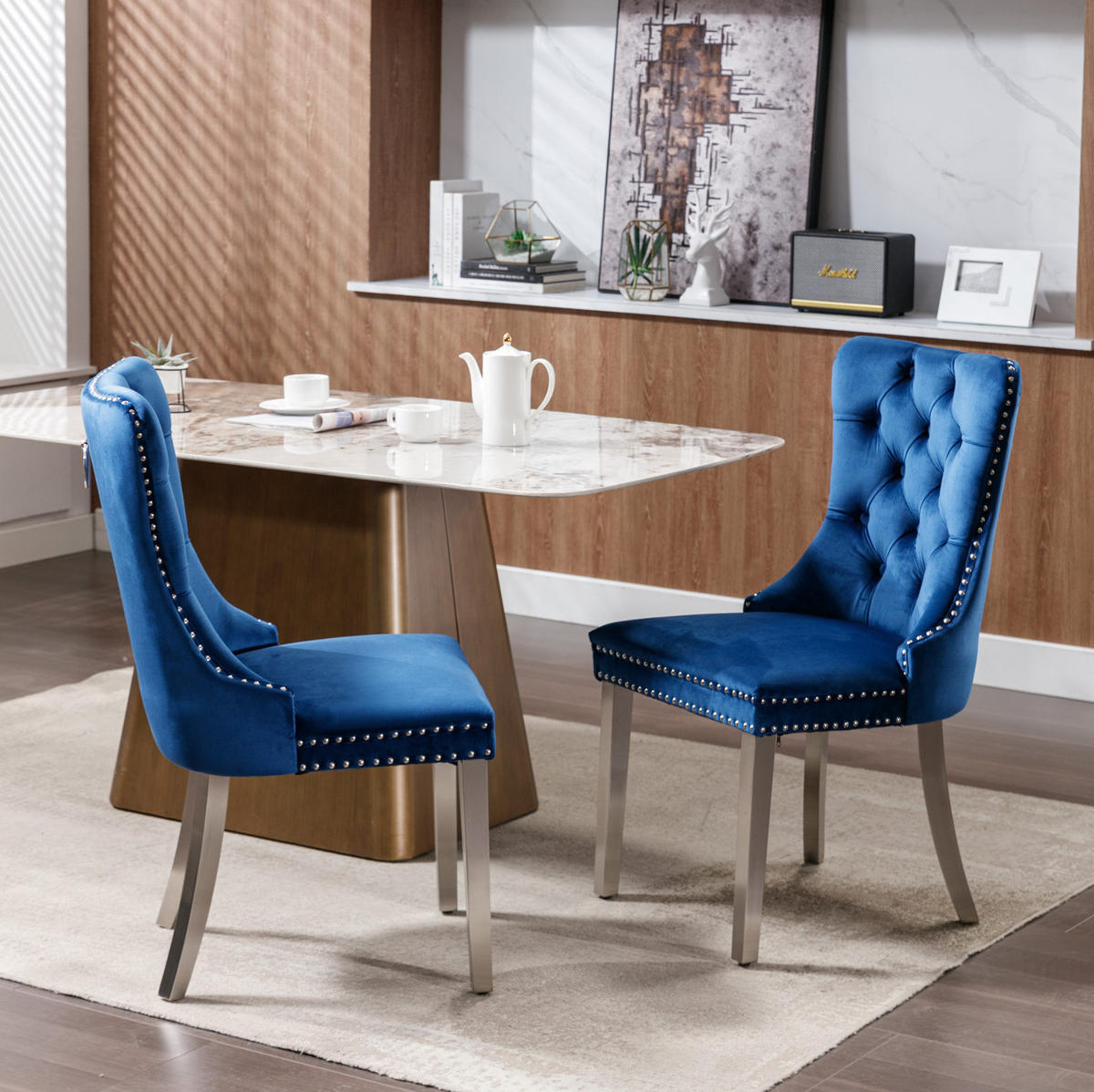ESSZIMMERSTUHL mit hoher Rückenlehne 2er-Set Samt Blau - Blau, Metall (50/95/65cm) - Meubliv