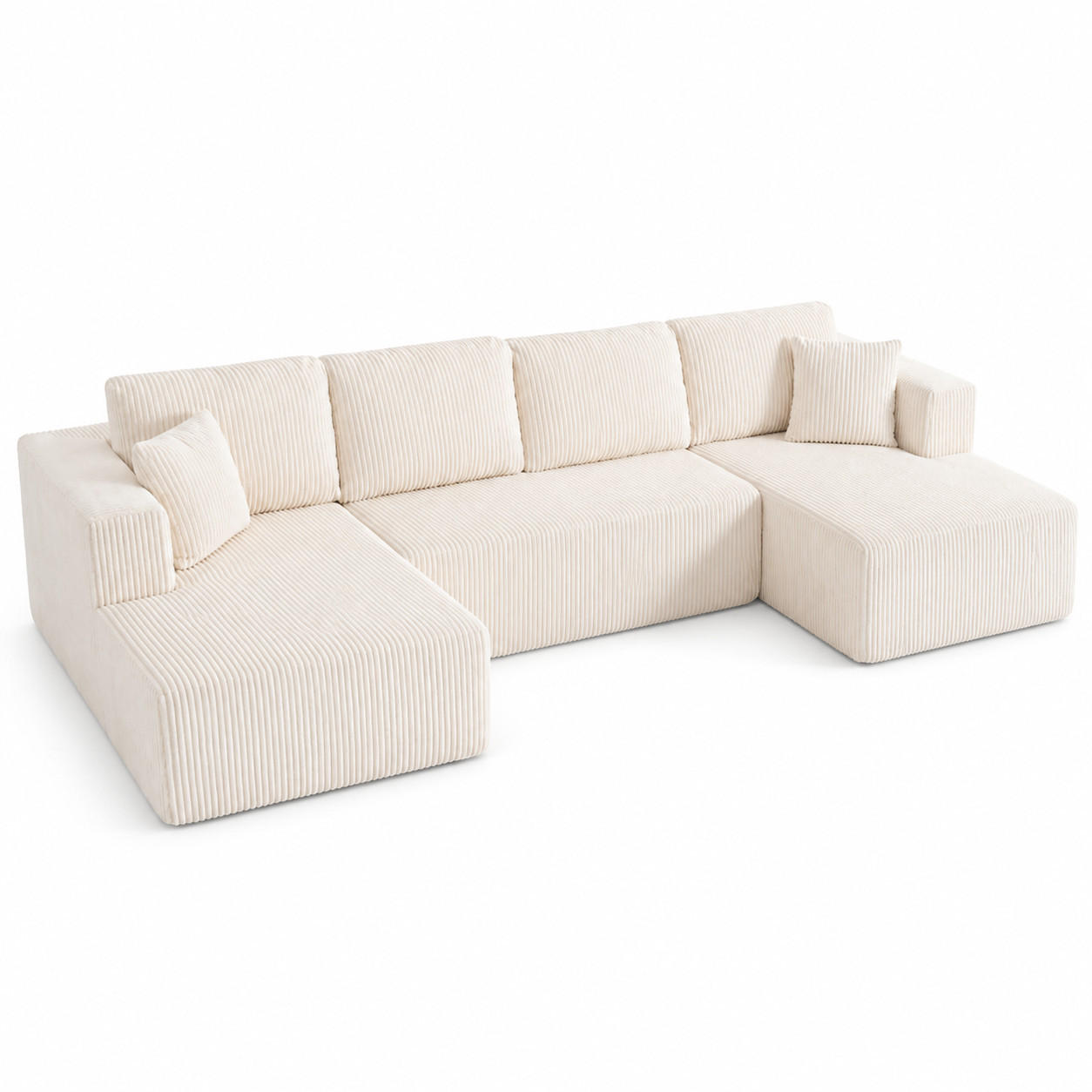 WOHNLANDSCHAFT Cord Weiß mit Schlaffunktion und Kissen - Weiß, Textil (332/88/156cm) - WISHDOR
