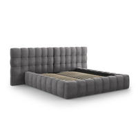 BETT mit Bettkasten und Doppelkopfteil Mamaia aus Samt grau 180x200cm - Grau, Textil (180/200cm) - Micadoni