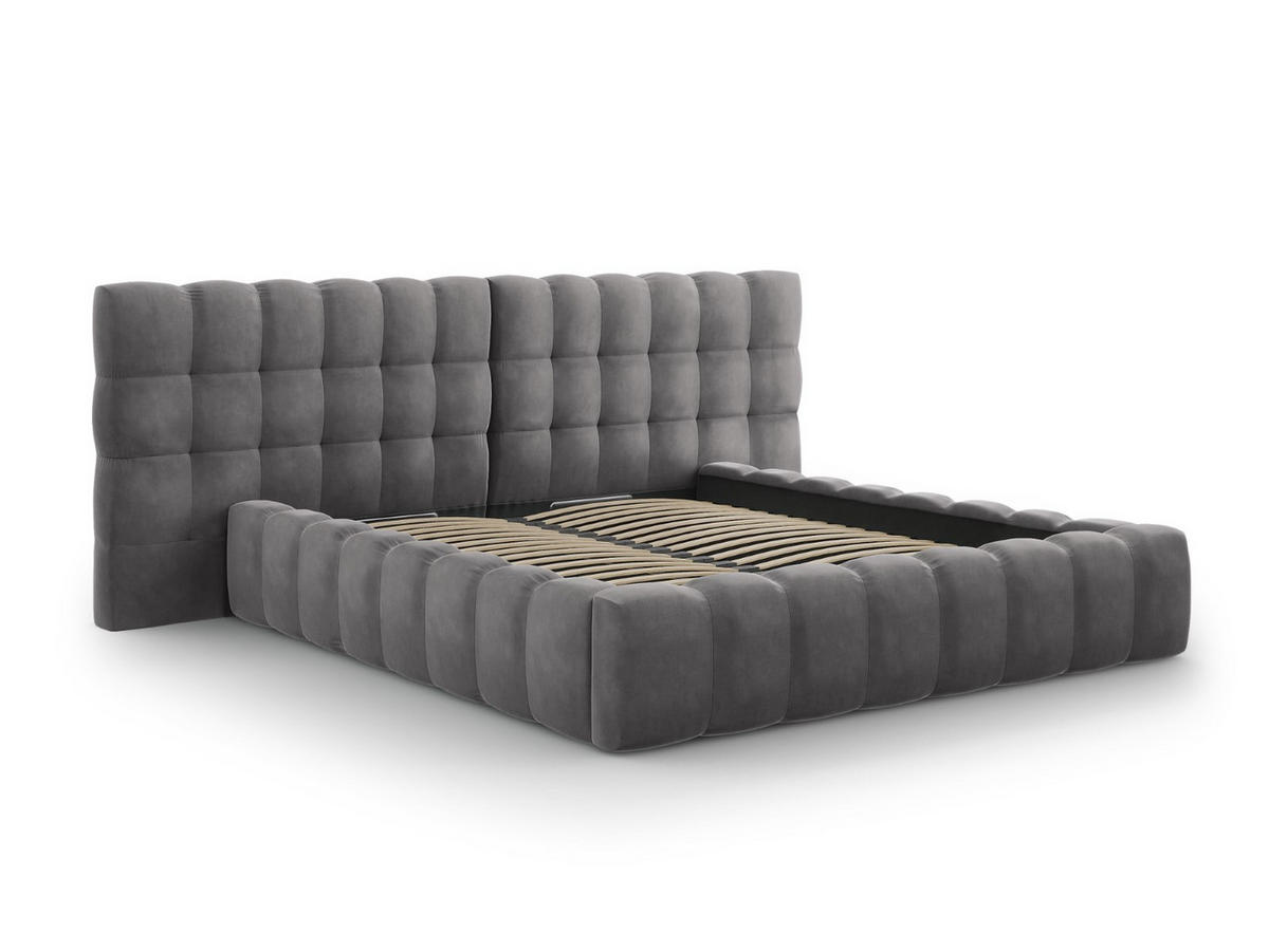 BETT mit Bettkasten und Doppelkopfteil Mamaia aus Samt grau 180x200cm - Grau, Textil (180/200cm) - Micadoni