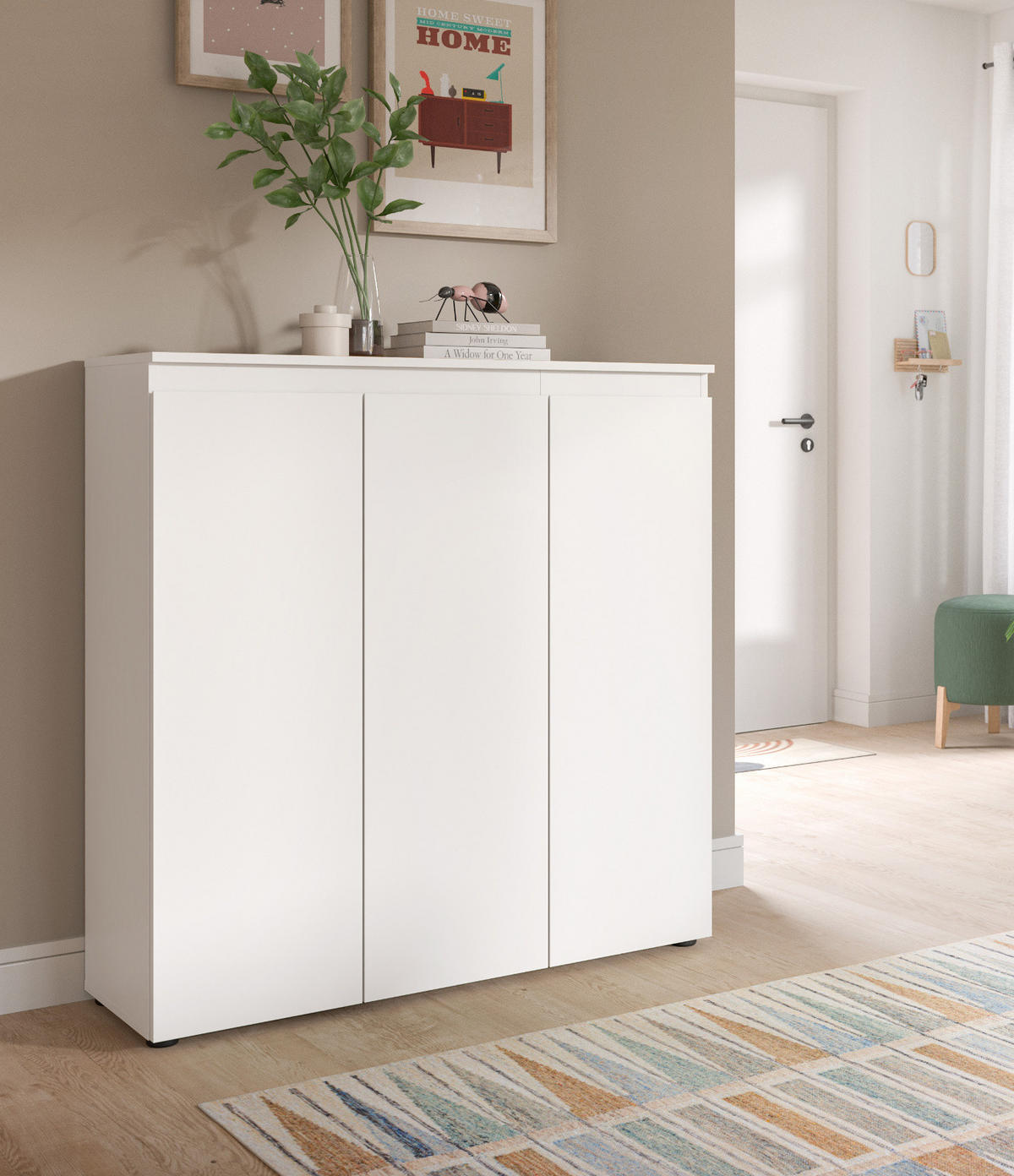 KOMMODE weiß 105 x 11 cm, Anrichte mit 10 Fächern - Schwarz/Weiß, Holzwerkstoff/Kunststoff (105/111/37cm) - Inn.Furn