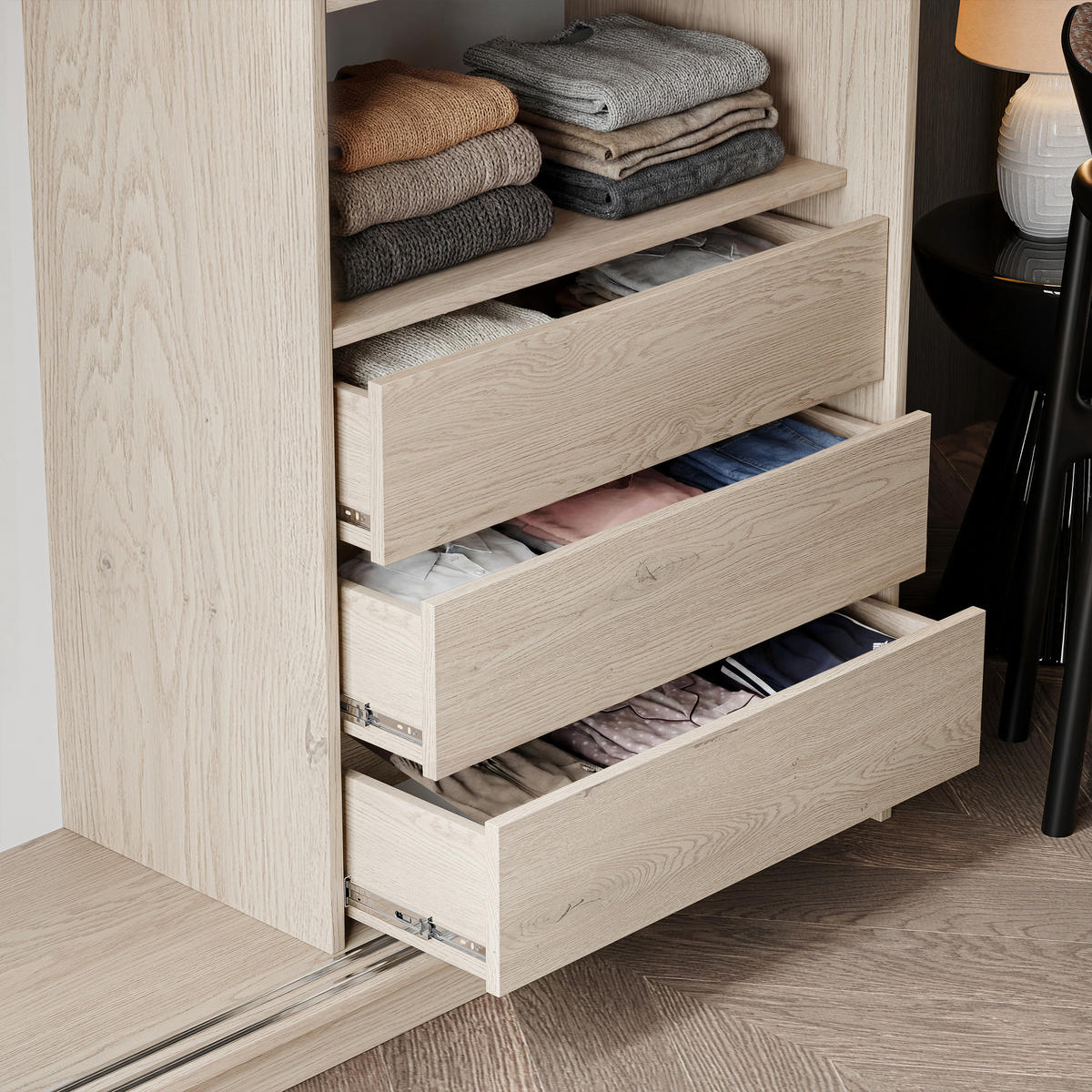 SILENTE 180 cm Schiebetürenschrank mit Einlegeböden und Kleiderstange - Braun, Holzwerkstoff (180/205/60cm) - Idohome