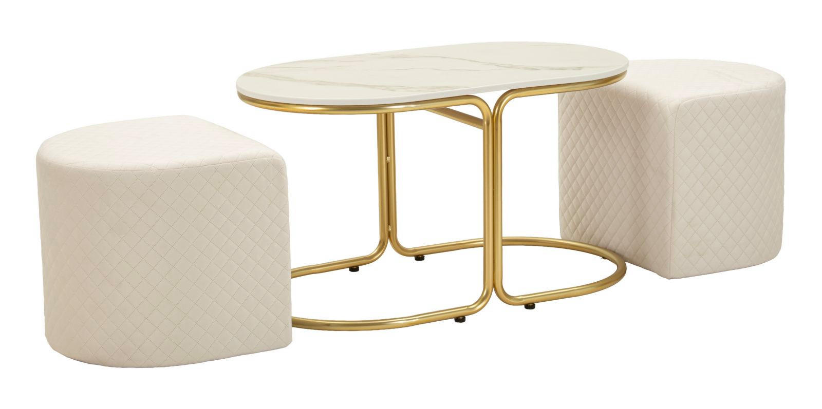 COUCHTISCHE IM 3ER-SET Relax, weiß und goldfarben, Kiefernholz, MDF, Polyester und Metall - Goldfarben/Weiß, Holz/Holzwerkstoff (45/79/44cm) - Mauro Ferretti