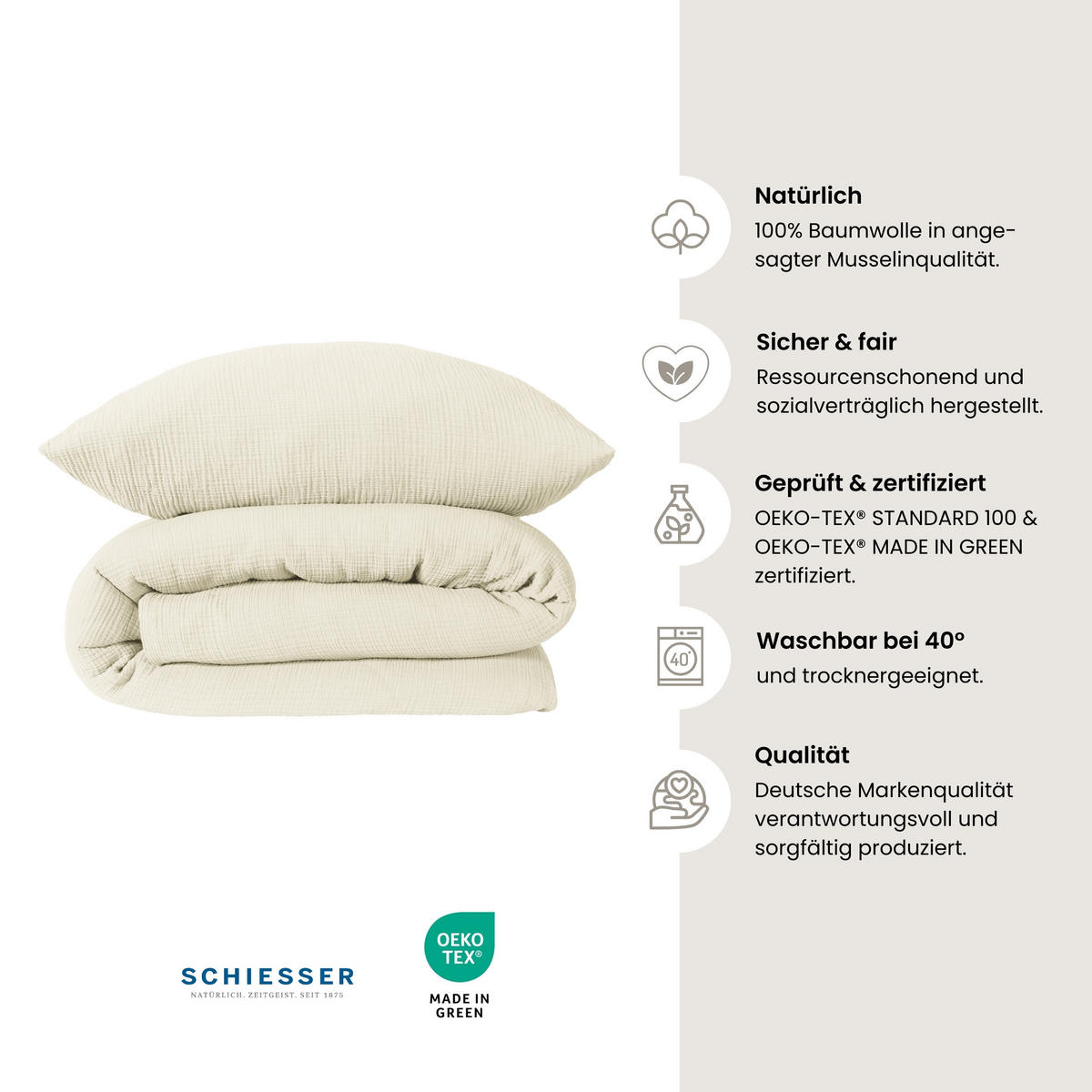 BETTWÄSCHESET Molly - Musselin - 2-teilig - 135 x 200 cm - Offwhite - Weiß, Textil (135/200cm) - SCHIESSER