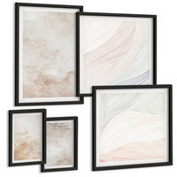BILDER SET 5er Set - 50x50 cm & 20x30 cm & 40x60 cm Schwarzer Rahmen - Aquarellblätter in Pastellfarben - Schwarz, Kunststoff (40/60cm) - TULUP