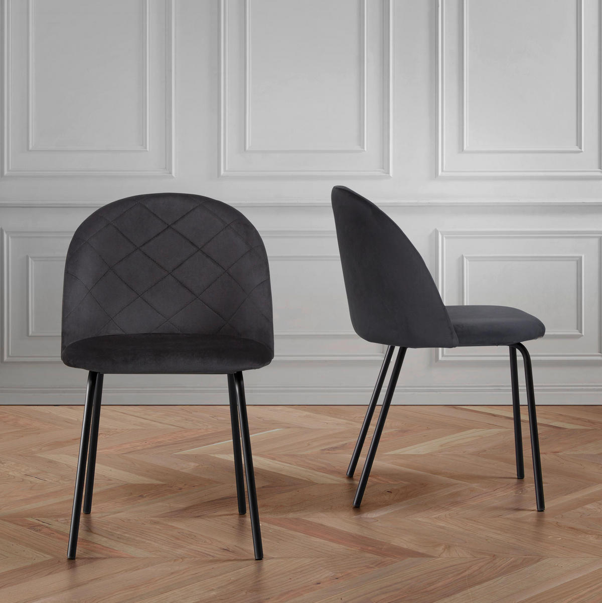 STUHL Selina Schwarz Samt Gepolstert - Schwarz, Holz (48.5/78/54cm) - Bessagi Home