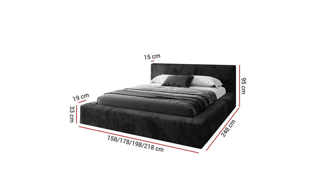 POLSTERBETT TILIA LUX 160x200 cm Tilia 100, 34 Holzlatten, Kopfteil 95 cm - Schwarz, Textil (160/200cm) - Lookway