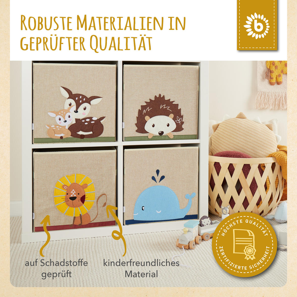 AUFBEWAHRUNGSBOX Kinder Kallax Löwe - Beige/Gelb, Textil (33/33cm) - Bieco Spielwaren