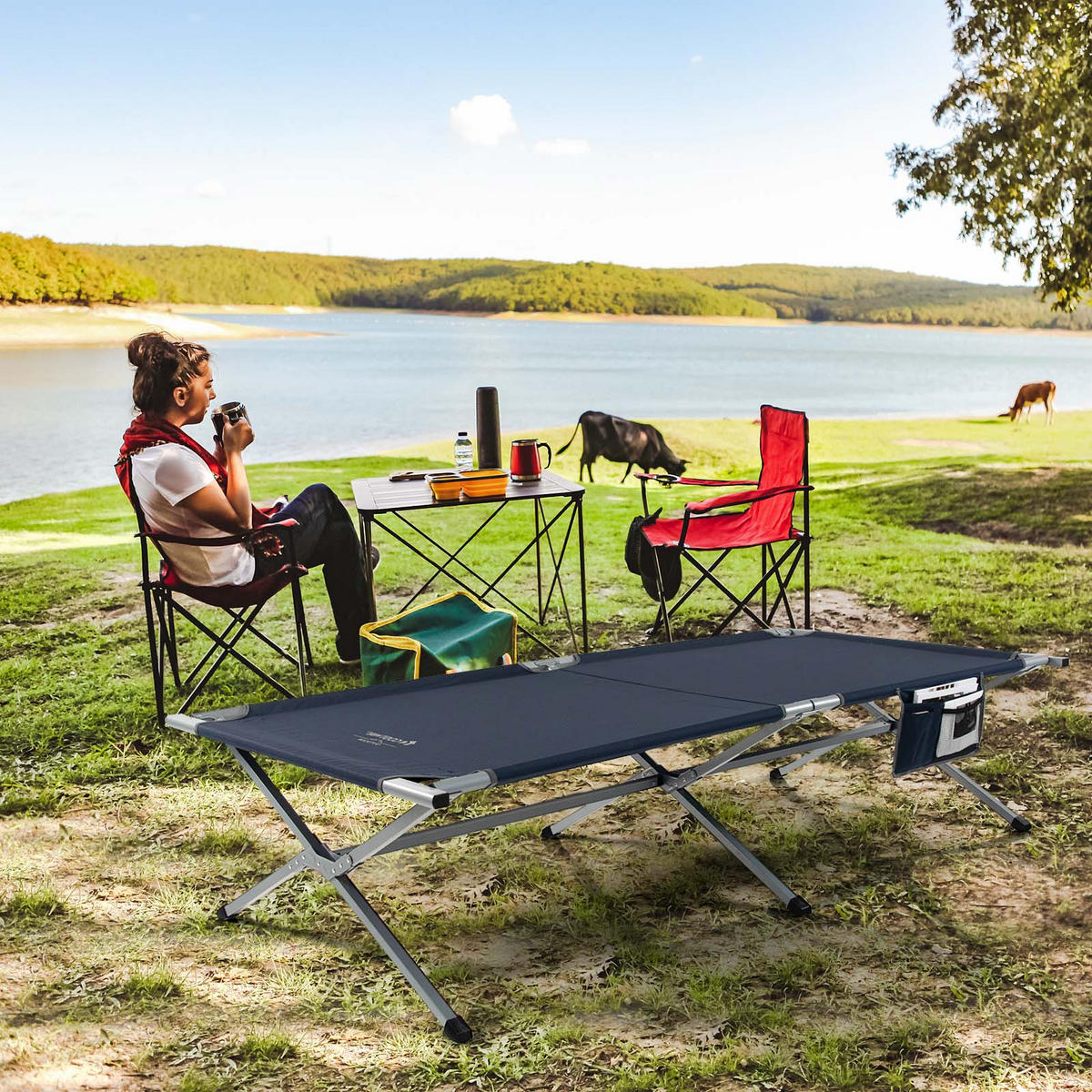 CAMPINGLIEGE Klappbar Blau - Blau, Metall - COSTWAY