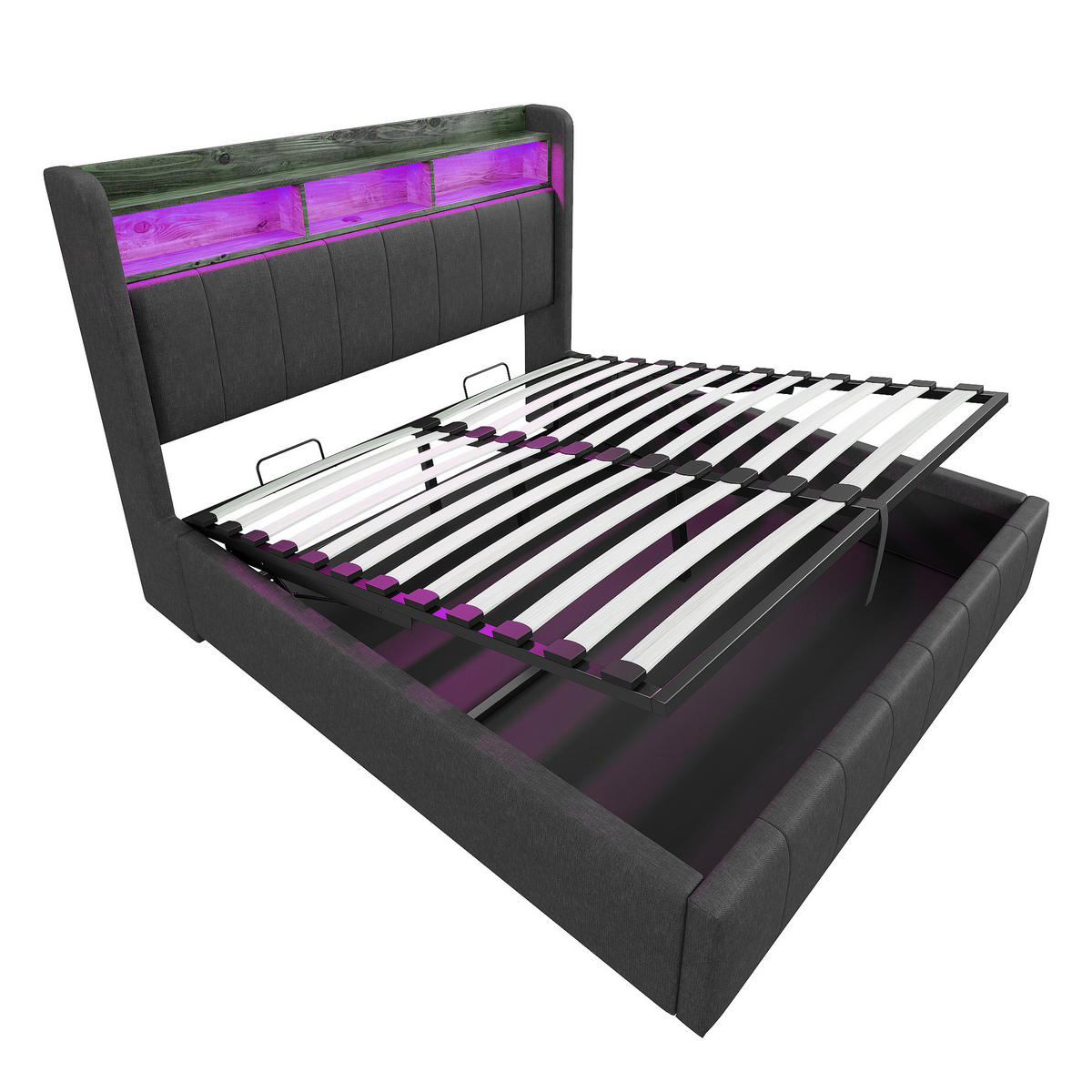 POLSTERBETT mit Stauraum, LED & USB 160x200 cm Grau - Grau, Metall (160/200cm) - Meubliv