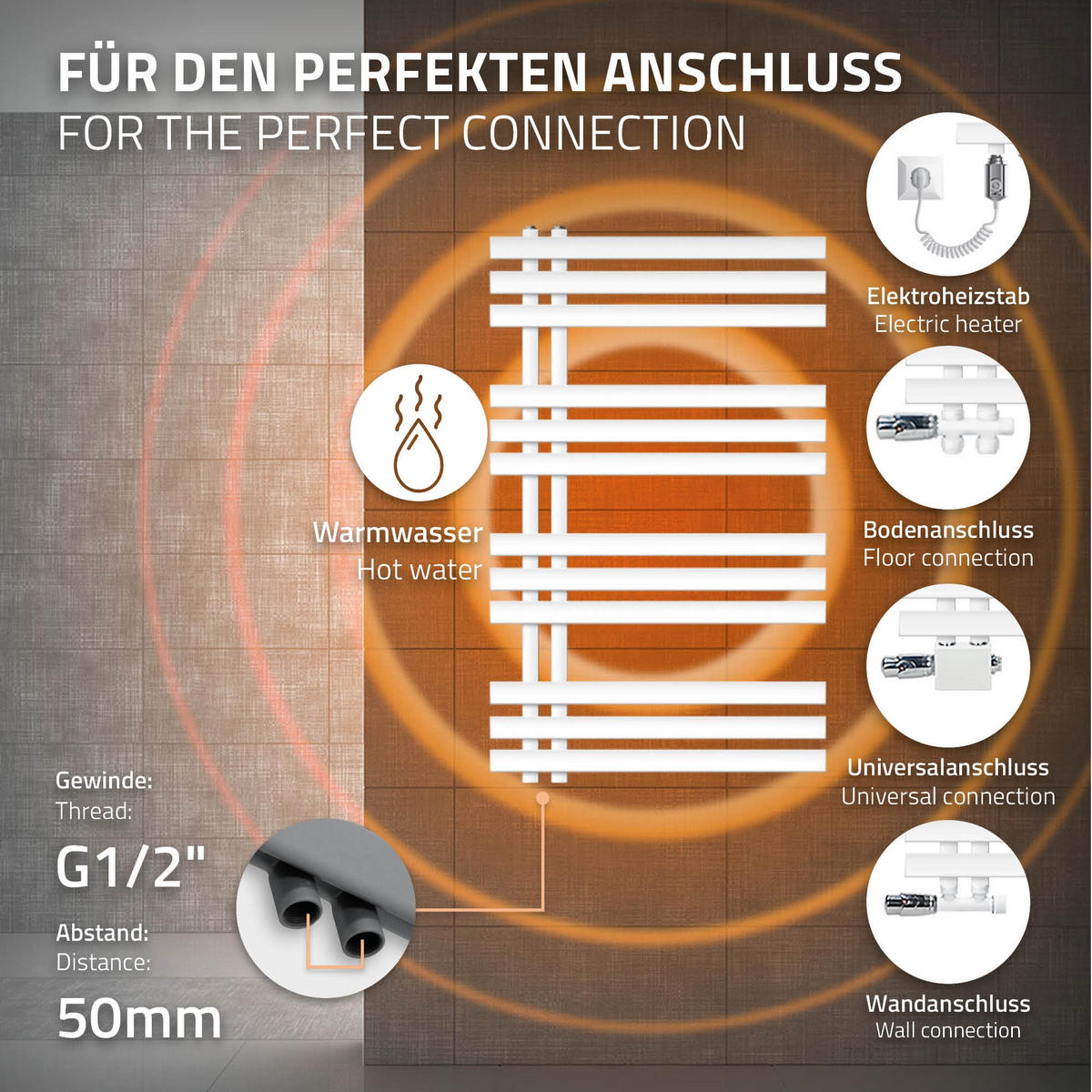 BADHEIZKÖRPER elektrisch Iron EM 600x1000 mm Weiß mit Heizstab 600W - Weiß, Metall (60/100/3cm) - LuxeBath