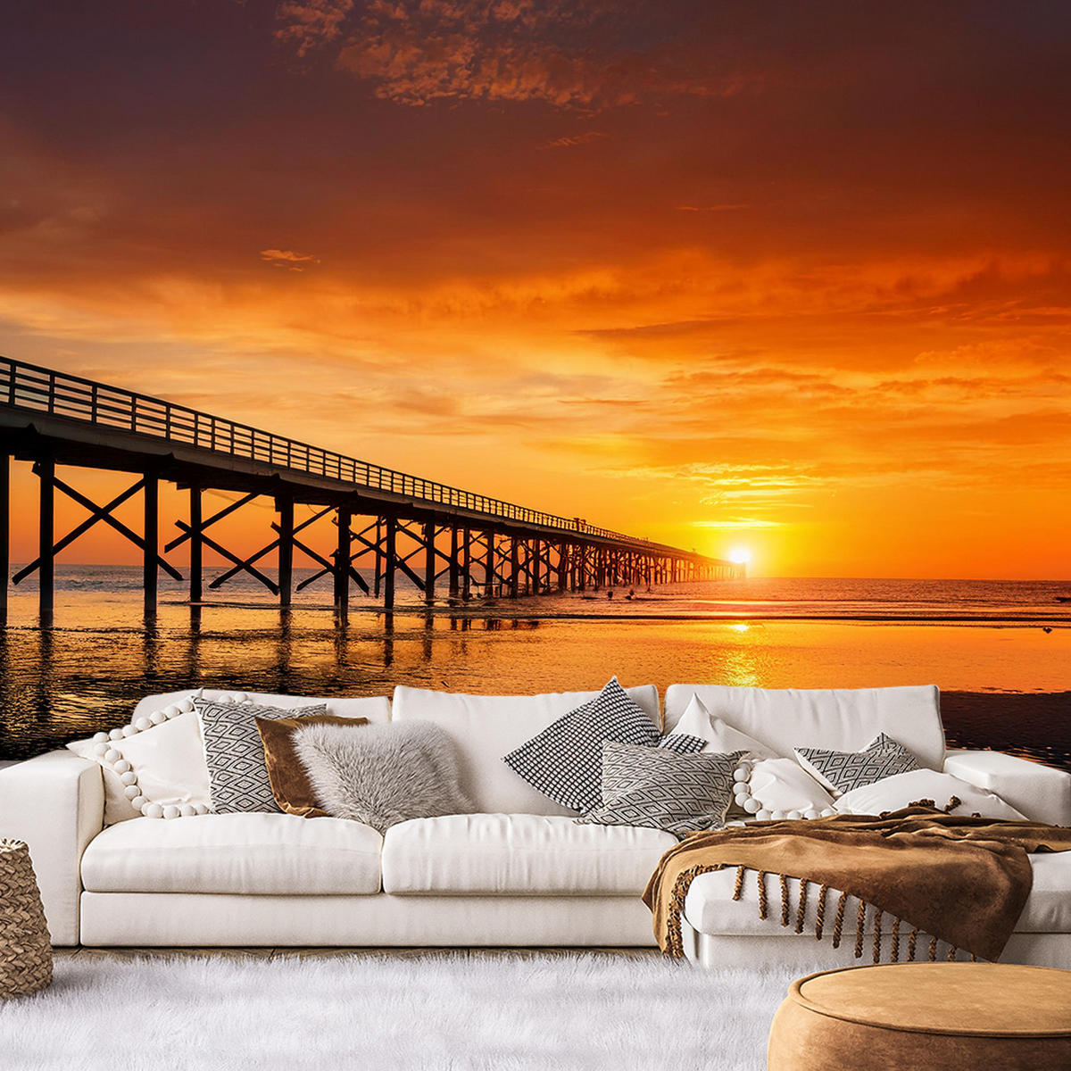 FOTOTAPETE, Meer Natur Himmel Sonnenuntergang - Orange, Papier (250/1cm) - Feeby