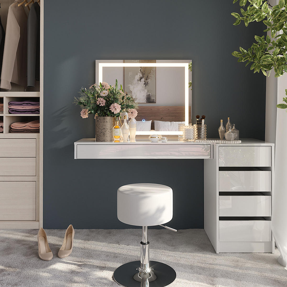 SCHMINKTISCH Sherry Weiß 100 cm 4 Teile - Weiß, Holzwerkstoff (100/12/40.1cm) - Vicco