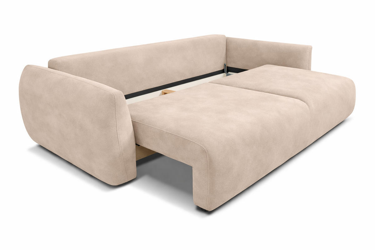 SOFA Mit Schlaffunktion Und Bettkasten, Veloursstoff Salvador, Beige, Zephira - Beige, Holz (238/87/102cm) - Kaiser Möbel