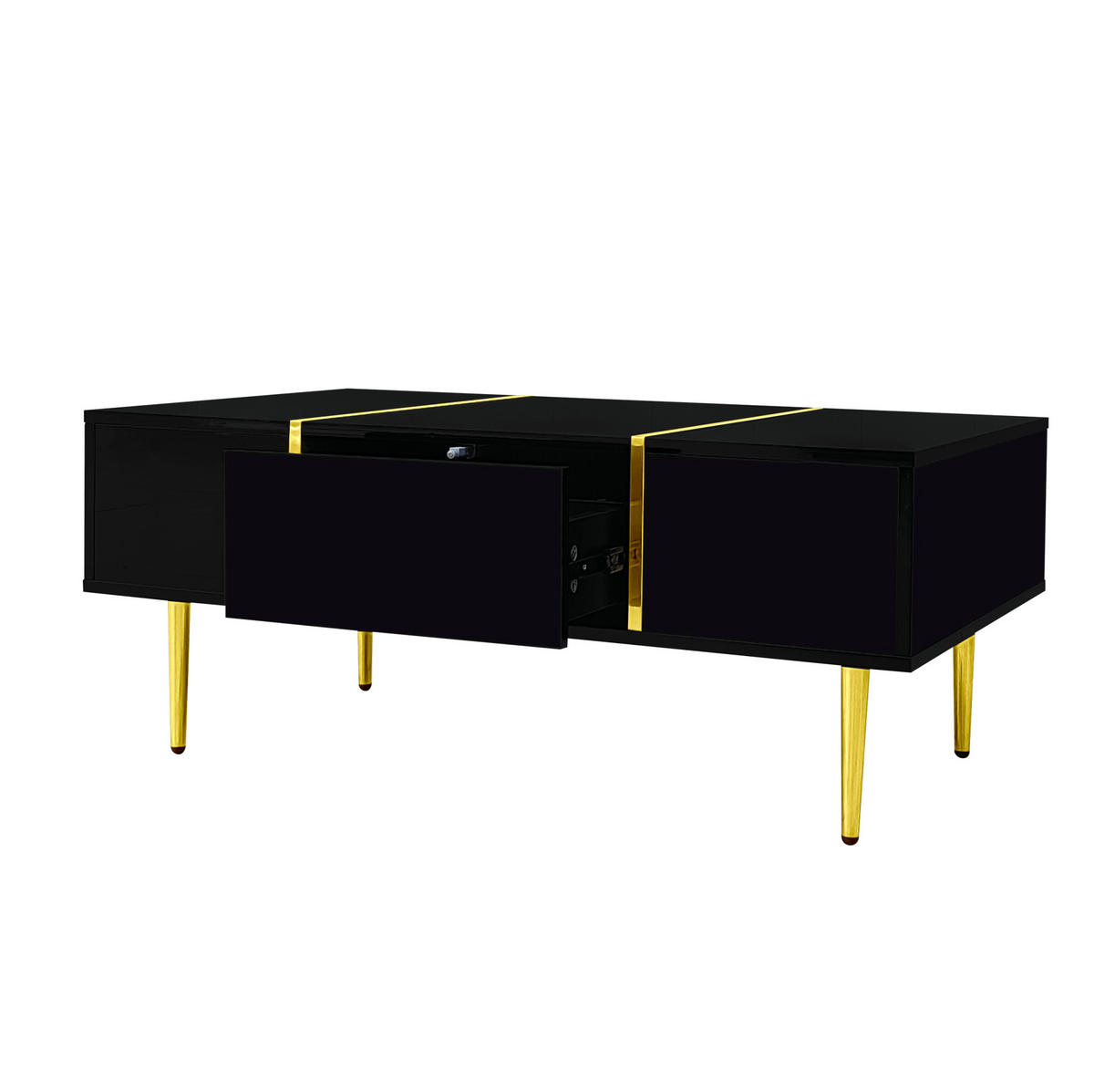 COUCHTISCH 100/60/41.5 cm schwarz aus MDF mit Hochglanz und 2 Schubladen - Schwarz, Holzwerkstoff (100/60/41.5cm) - OKMYHOME