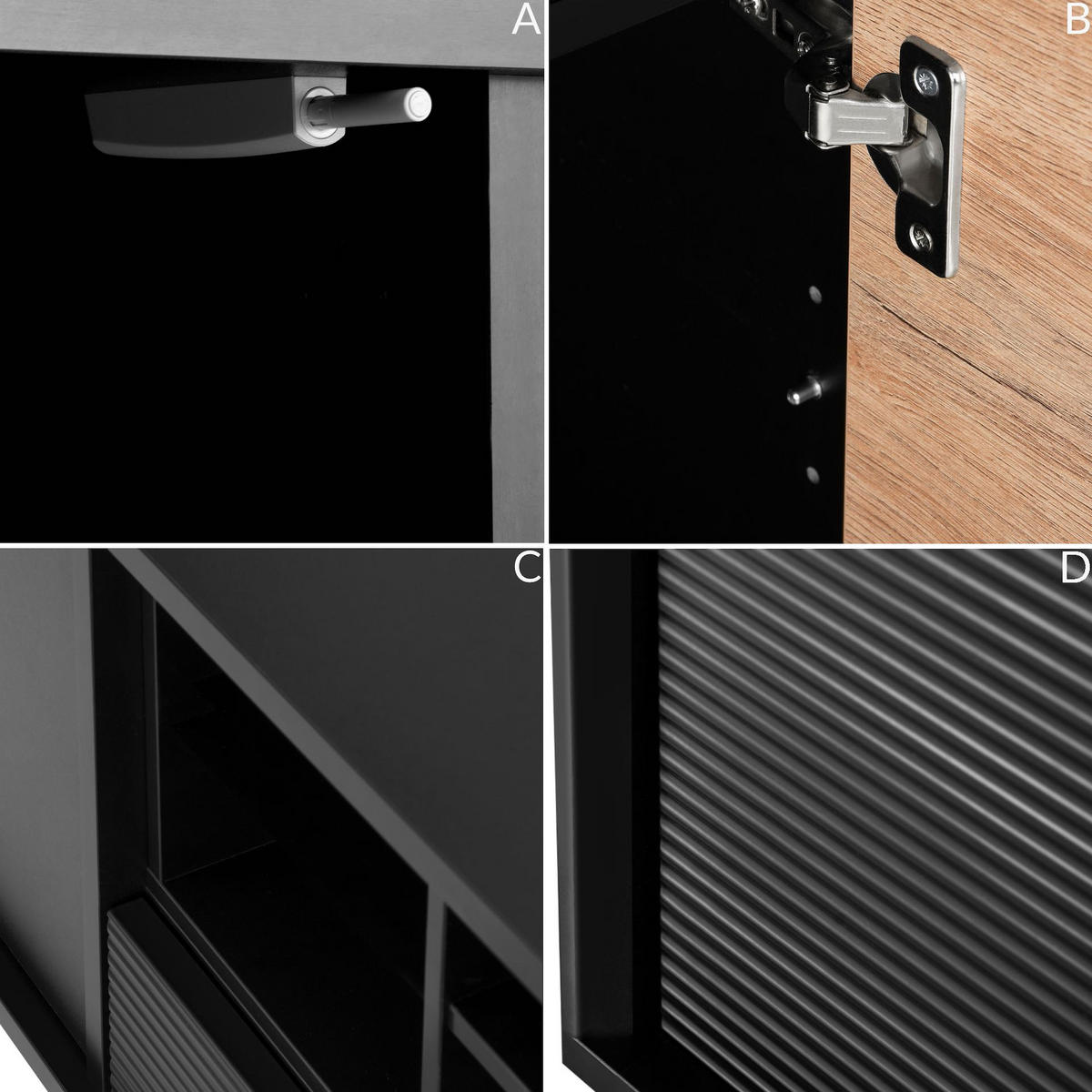 TV-SCHRÄNK LOFTY Loft-Stil, schwarz - Eichefarben/Schwarz, Holzwerkstoff (152/59/41cm) - KONSIMO®