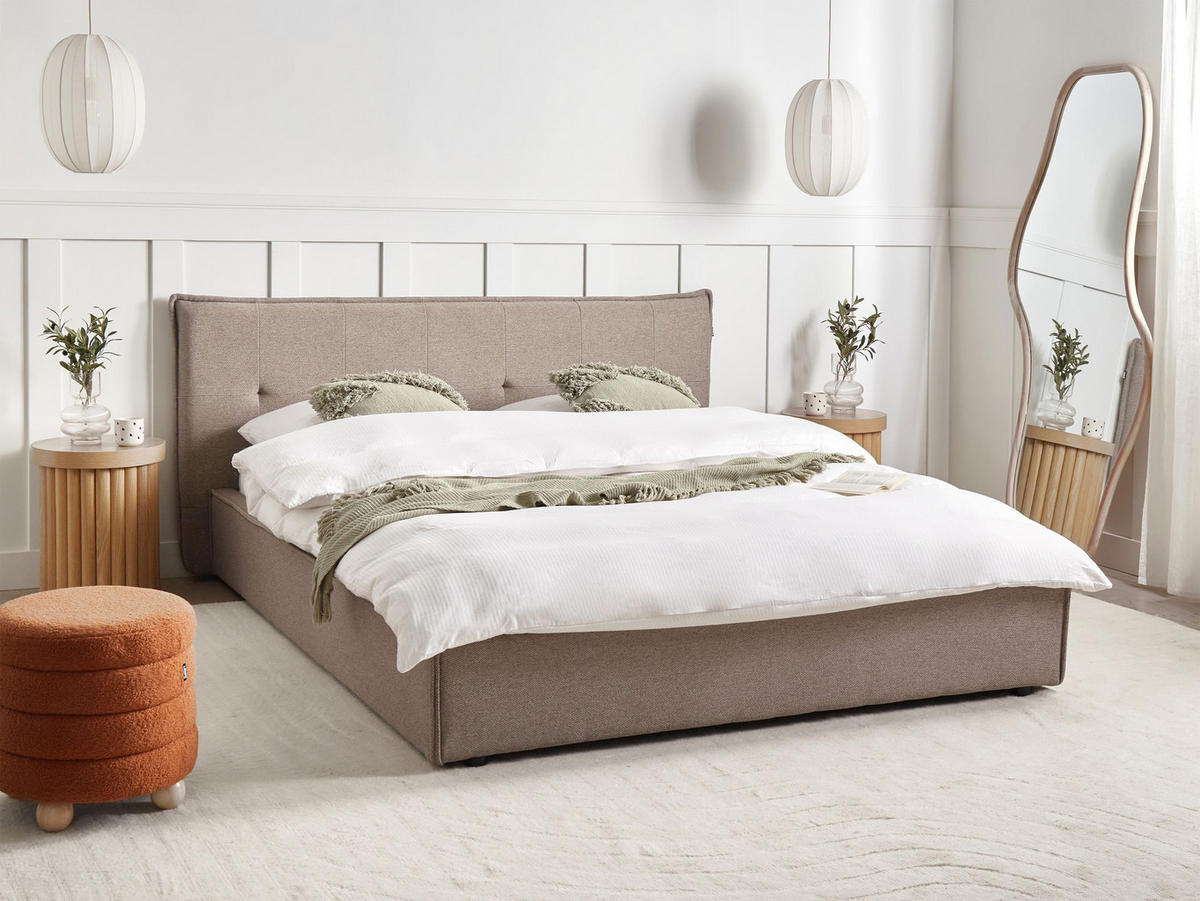 POLSTERBETT mit Lattenrost 160x200 cm Beige Lestre - Taupe, Textil (160/200cm) - Beliani