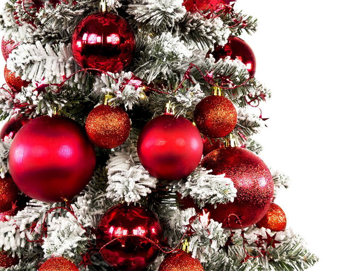WEIHNACHTSBAUM künstlicher 60 cm mit LED-Beleuchtung, GOLDWEIHNACHTEN, mit 34 Weihnachtsbaumschmuck, Pflanztopf mit Jutesack - Rot/Weiß, Kunststoff/Stein (40/60cm) - LAALU