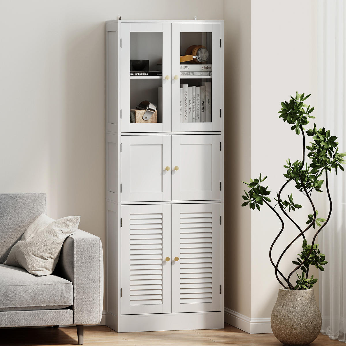 HOCHSCHRANK DE-12547 mit 6 Türen Weiß - Weiß, Holzwerkstoff (30/170/60cm) - ComfortXL