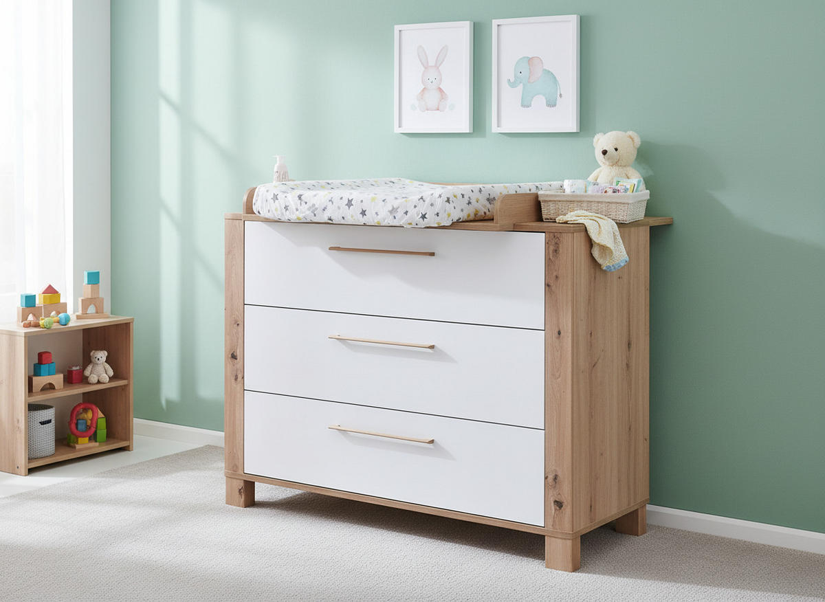 WICKELKOMMODE Marlon 115/100/79 cm Soft-Close - Eiche Artisan/Weiß, Holzwerkstoff (115/100/79cm) - arthur berndt