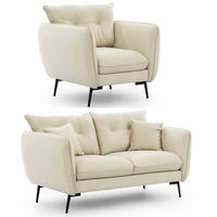 SITZGARNITUR 2+1 Nordloft Beige Samt - Beige/Schwarz, Holz/Textil (133/86/59cm) - S-Style Möbel