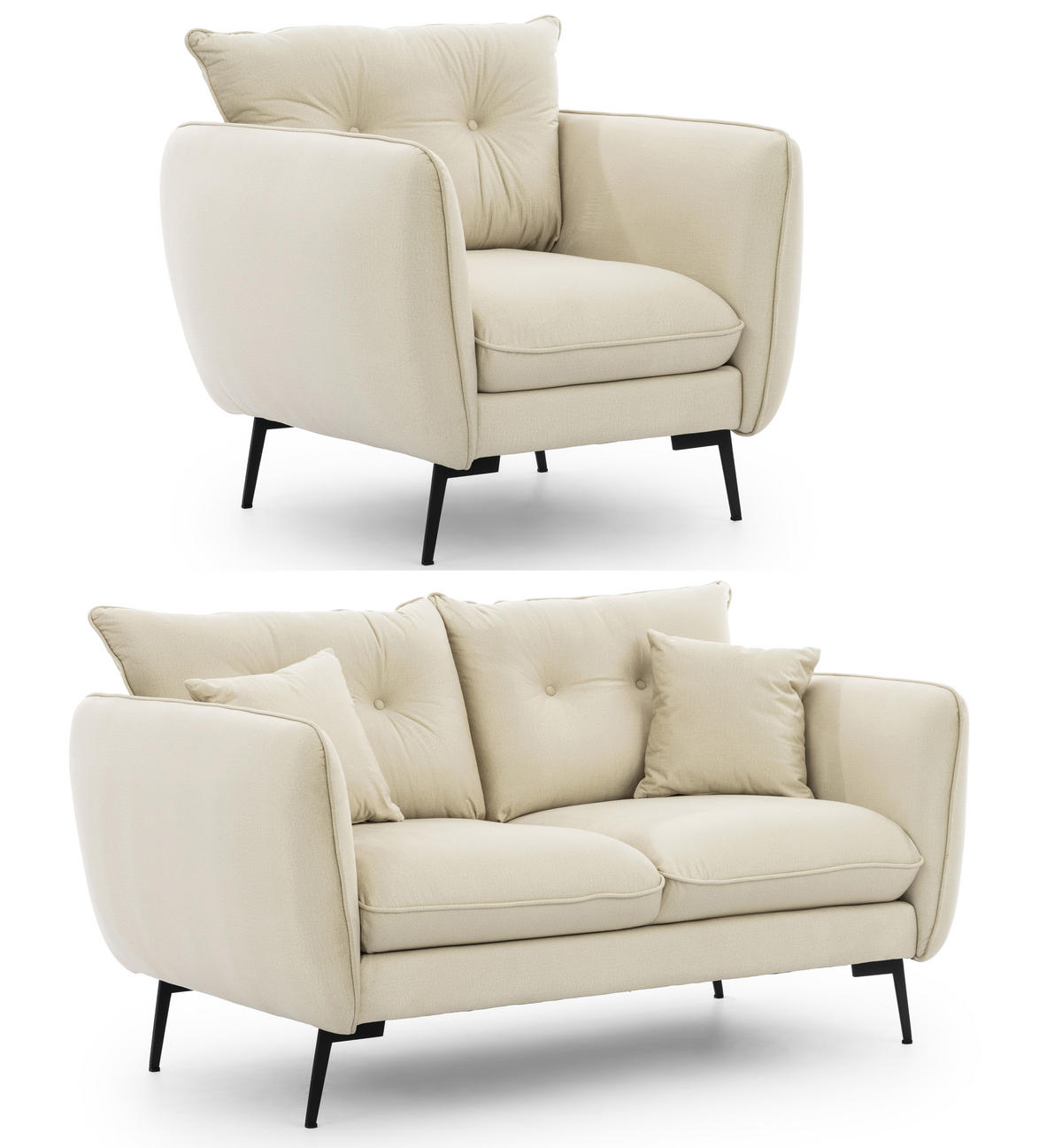 SITZGARNITUR 2+1 Nordloft Beige Samt - Beige/Schwarz, Holz/Textil (133/86/59cm) - S-Style Möbel