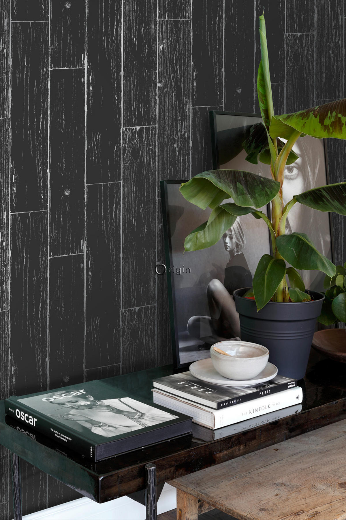 TAPETE Holz-optik 53 cm x 10.05 m - Schwarz, Papier (53/1000cm) - Origin Wallcoverings