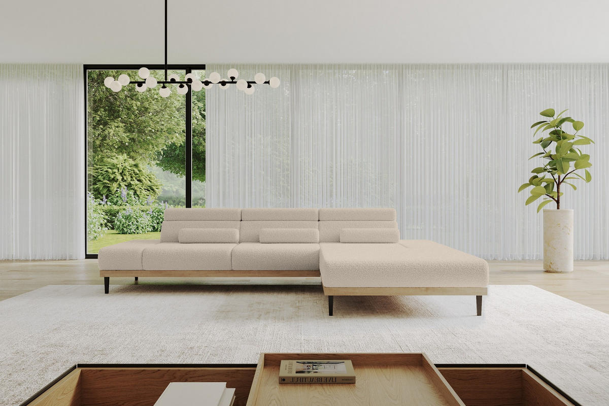 ELEKTRISCHES ECKSOFA Rechts MONA 316x205x85 Dunkelbeige Bouclé - Cappuccino, Holzwerkstoff/Textil (316/205cm) - ALTDECOR
