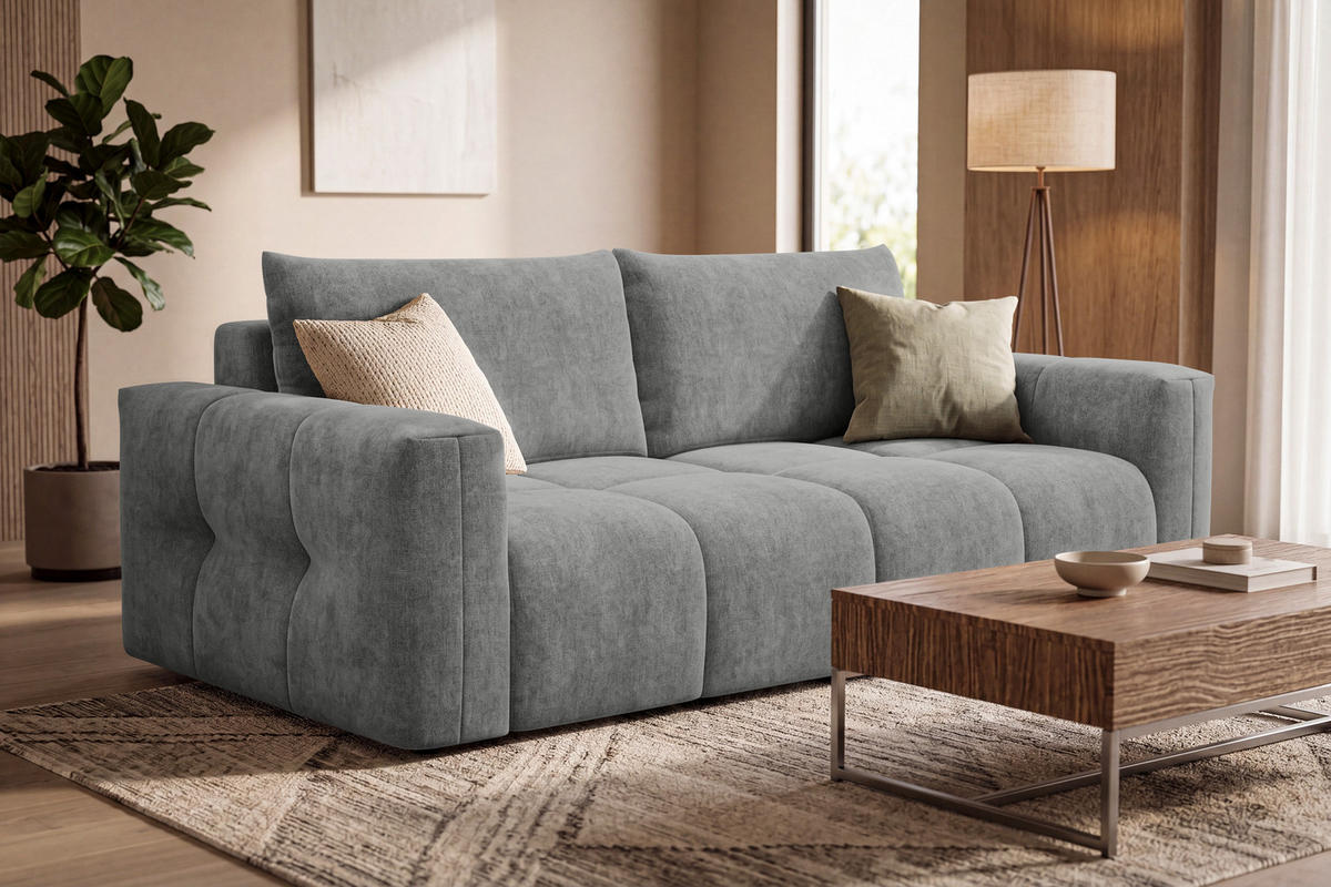 SOFA VERONA 3-Sitzer, Grau - Schwarz/Grau, Holz/Textil (224/83/110cm) - Courtois Laville