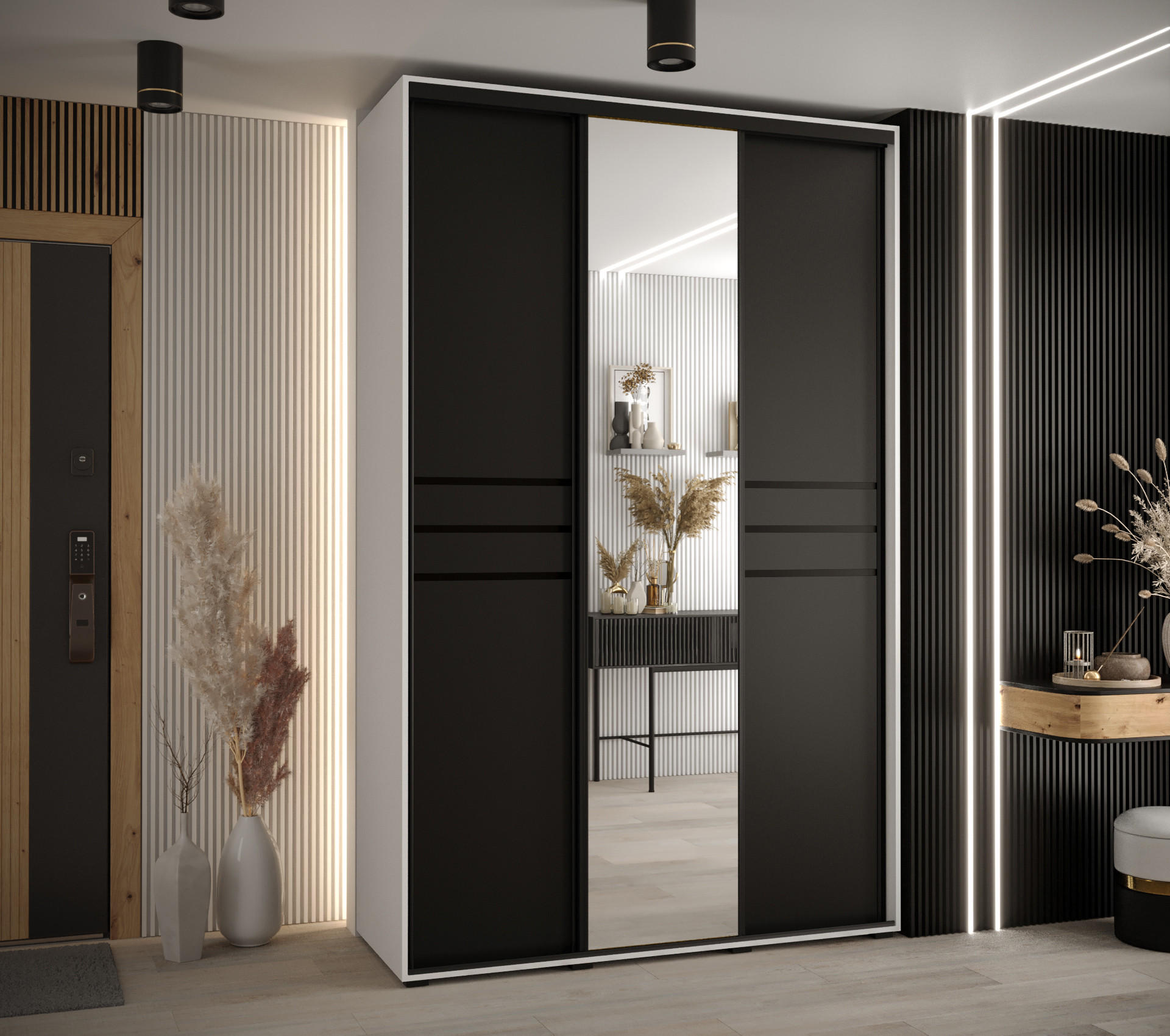 SCHWEBETÜRENSCHRANK 235,2/150/60 3-türig - Schwarz/Weiß, Holz/Metall (150/235/60cm) - Abiks Möbel