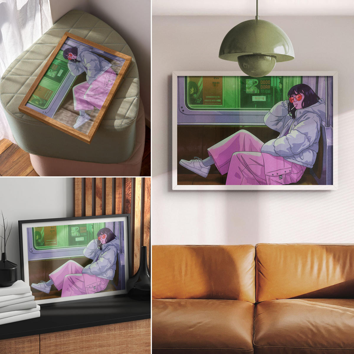 POSTER - 42x29 cm (A3) - Patryk Michalski - Mädchen in der U-Bahn - Violett, Textil (42/29.7/0.1cm) - TULUP