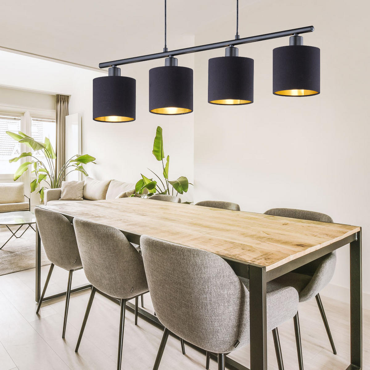 LED HÄNGELEUCHTE Textil Schwarz-Gold - Schwarz, Metall (75/12/150cm)