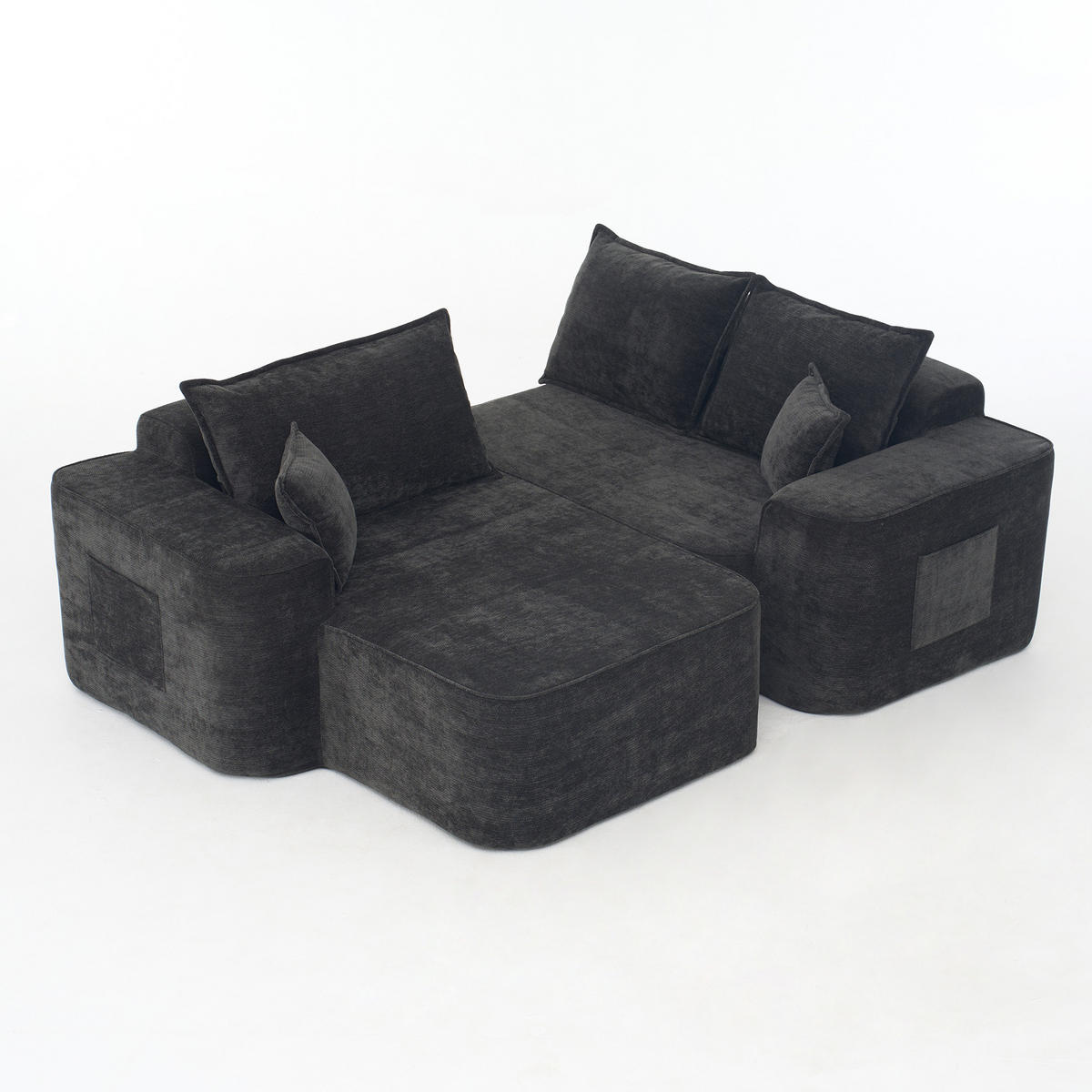 ECKSOFA 262/144/65 cm schwarz aus Chenille mit Chaiselongue und modularem Design - Schwarz, Textil (144/262cm) - OKWISH