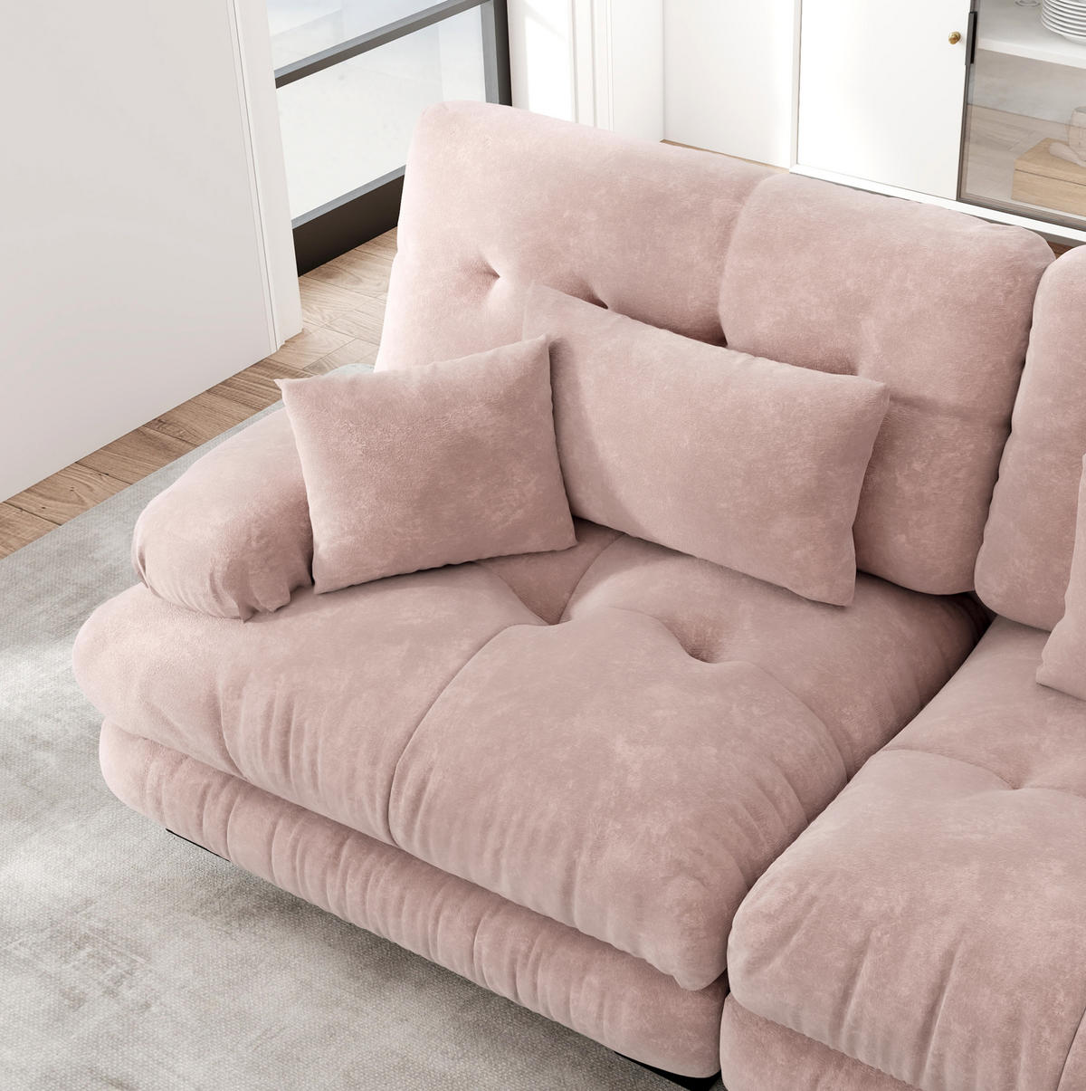 SOFA modular mit Ottomans Chenille Pink - Pink, Kunststoff (145/81/220cm) - Meubliv