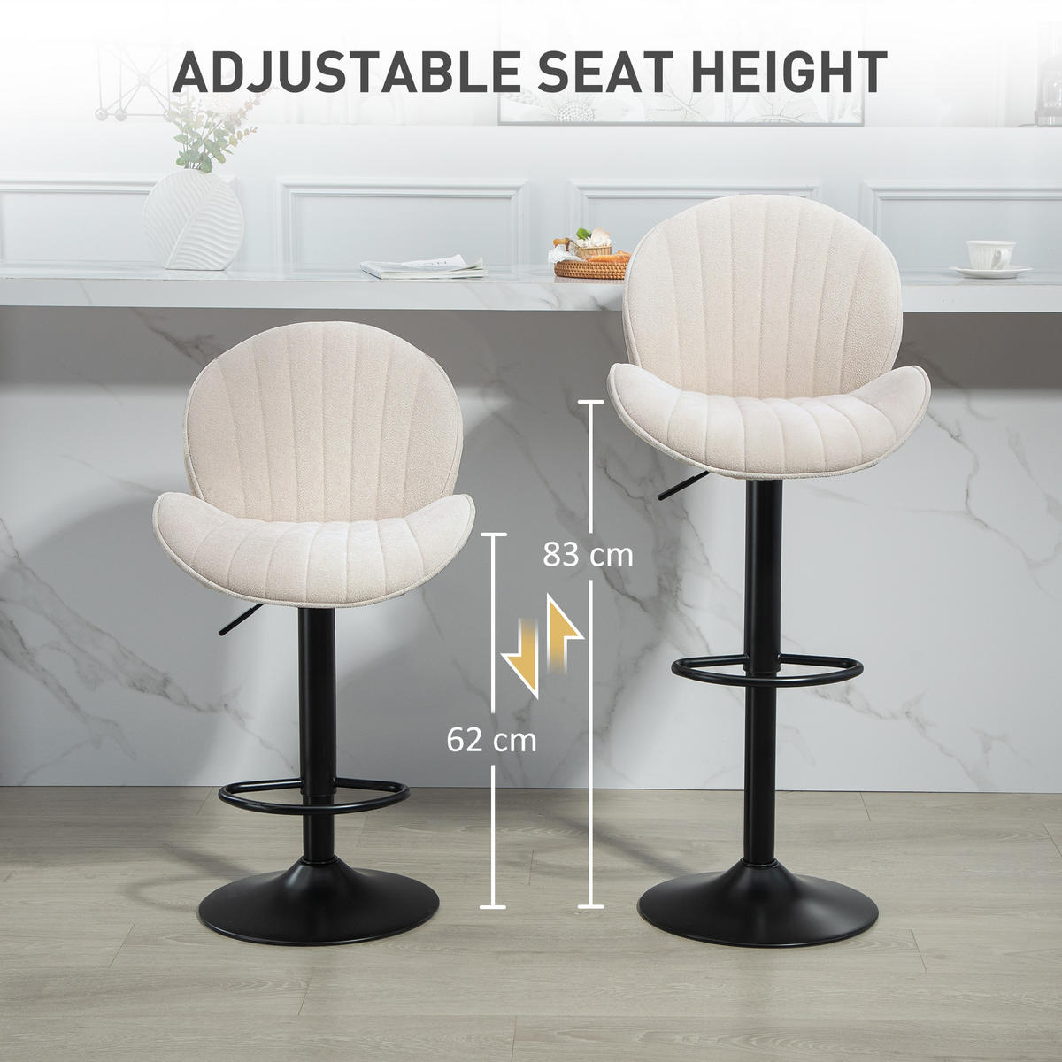 BARHOCKER 2er Set Polyester Stahl Beige - Beige/Schwarz, Textil/Metall (48/115/50cm) - HOMCOM