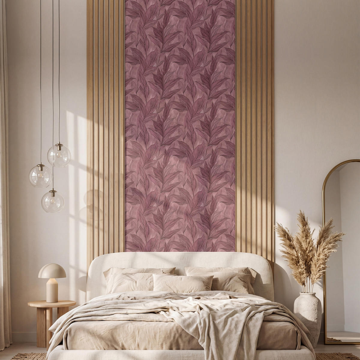 TAPETE - Blätter - Muster - Lila - 100x300 cm - Altrosa, Papier (100/300cm) - OnlyWow