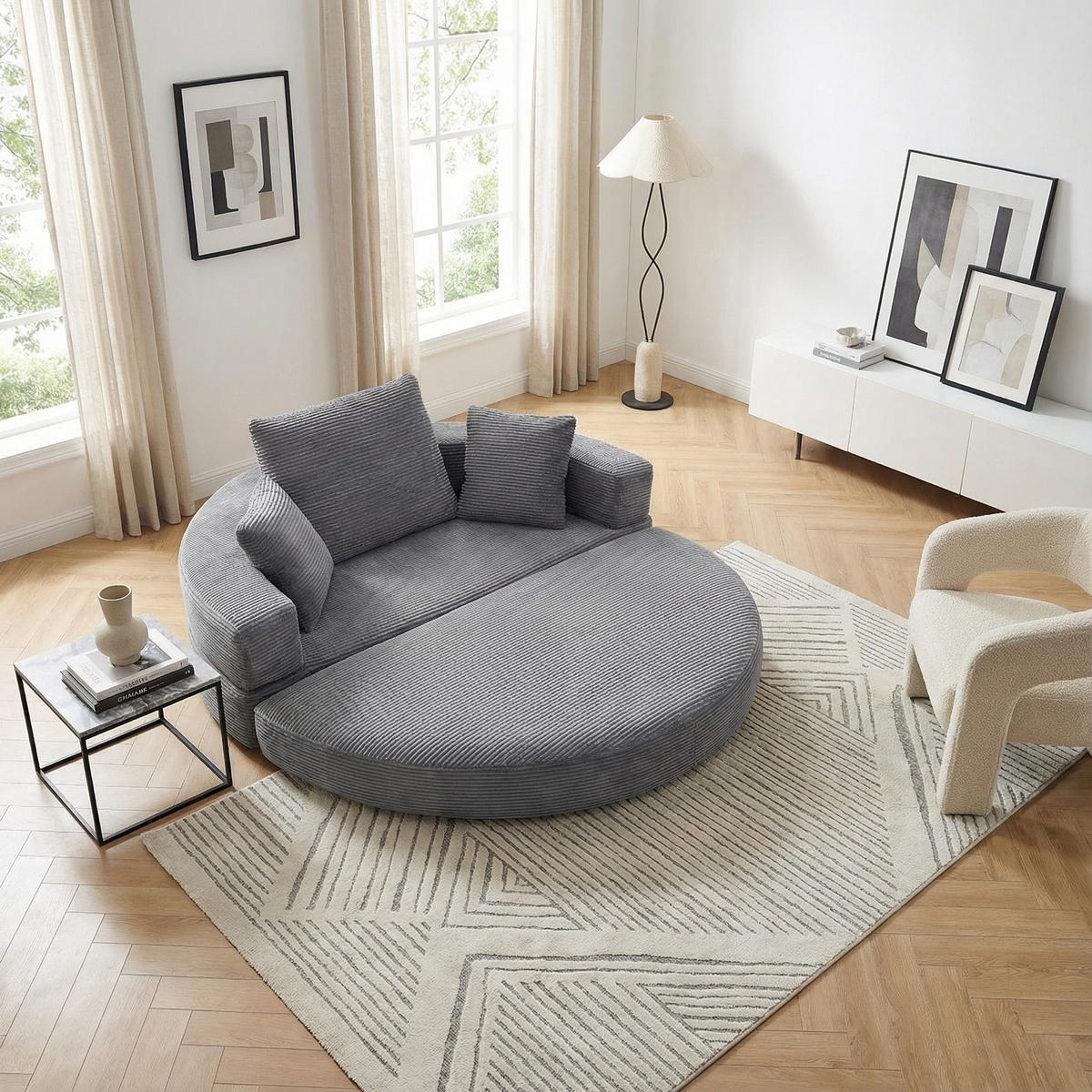 SOFABETT Klappbares Gästebett & Modulares Sofa aus weichem Cord-Stoff - Grau, Textil (173/40/176cm) - Urban Meuble