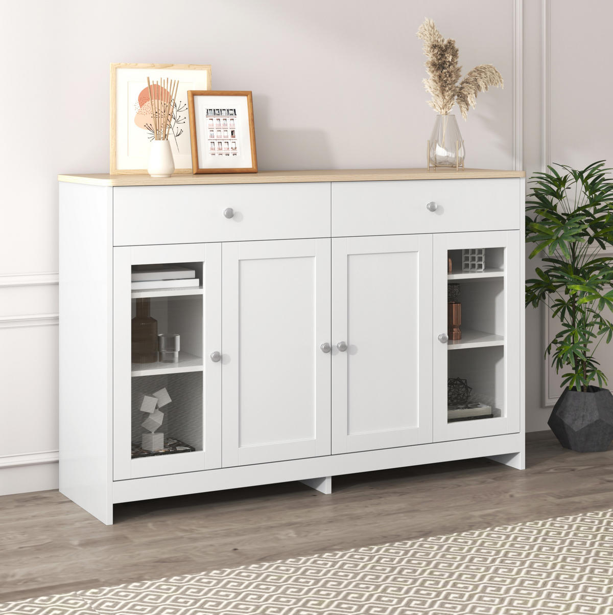 SIDEBOARD 120/80/37 cm Weiß aus MDF im Landhausstil - Weiß, Holzwerkstoff (37/80/120cm) - OKMYHOME