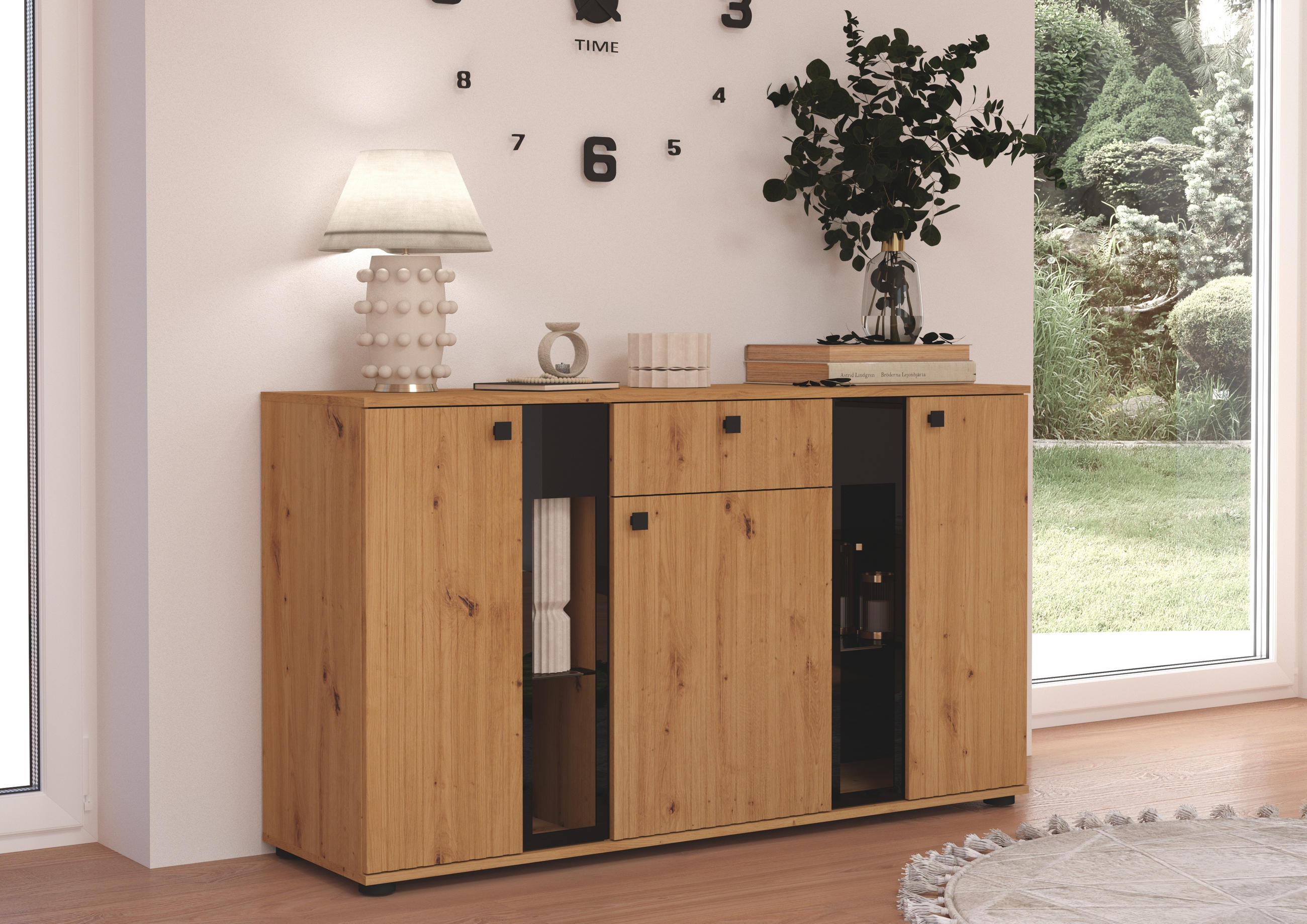 SIDEBOARD Formilo Artisan Eiche 140,4/80/40,2 cm – Kommode mit Rillen und Schublade - Eiche Artisan, Holzwerkstoff/Kunststoff (140/80/40cm) - AX Living