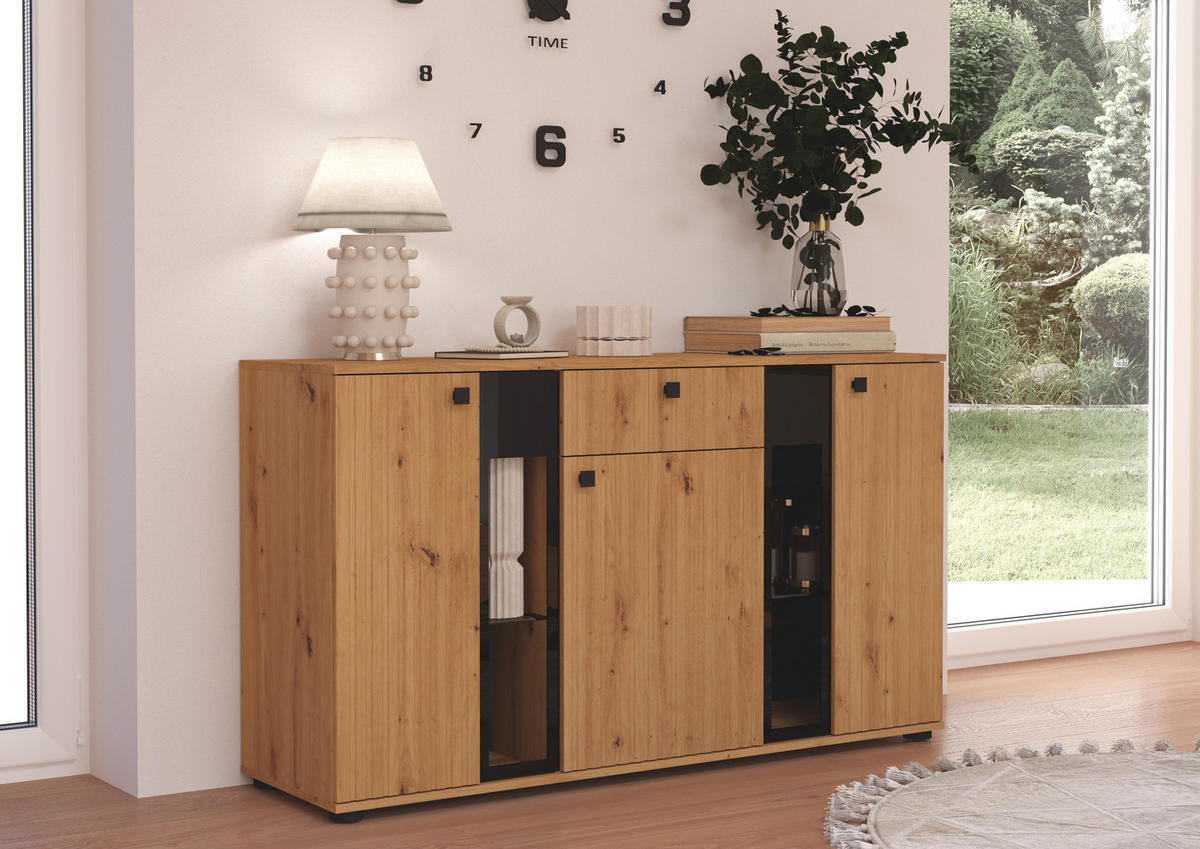 SIDEBOARD Formilo Artisan Eiche 140,4/80/40,2 cm – Kommode mit Rillen und Schublade - Eiche Artisan, Holzwerkstoff/Kunststoff (140/80/40cm) - AX Living