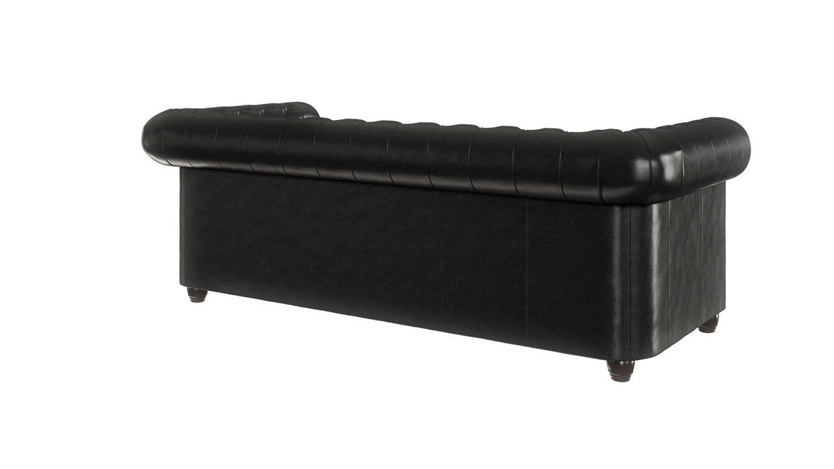 SITZGARNITUR 3+2+1 mit Schlaffunktion Chesterfield Morin Schwarz Vegan Leder - Schwarz/Braun, Buchenholz/Textil (203/72/86cm) - S-Style Möbel