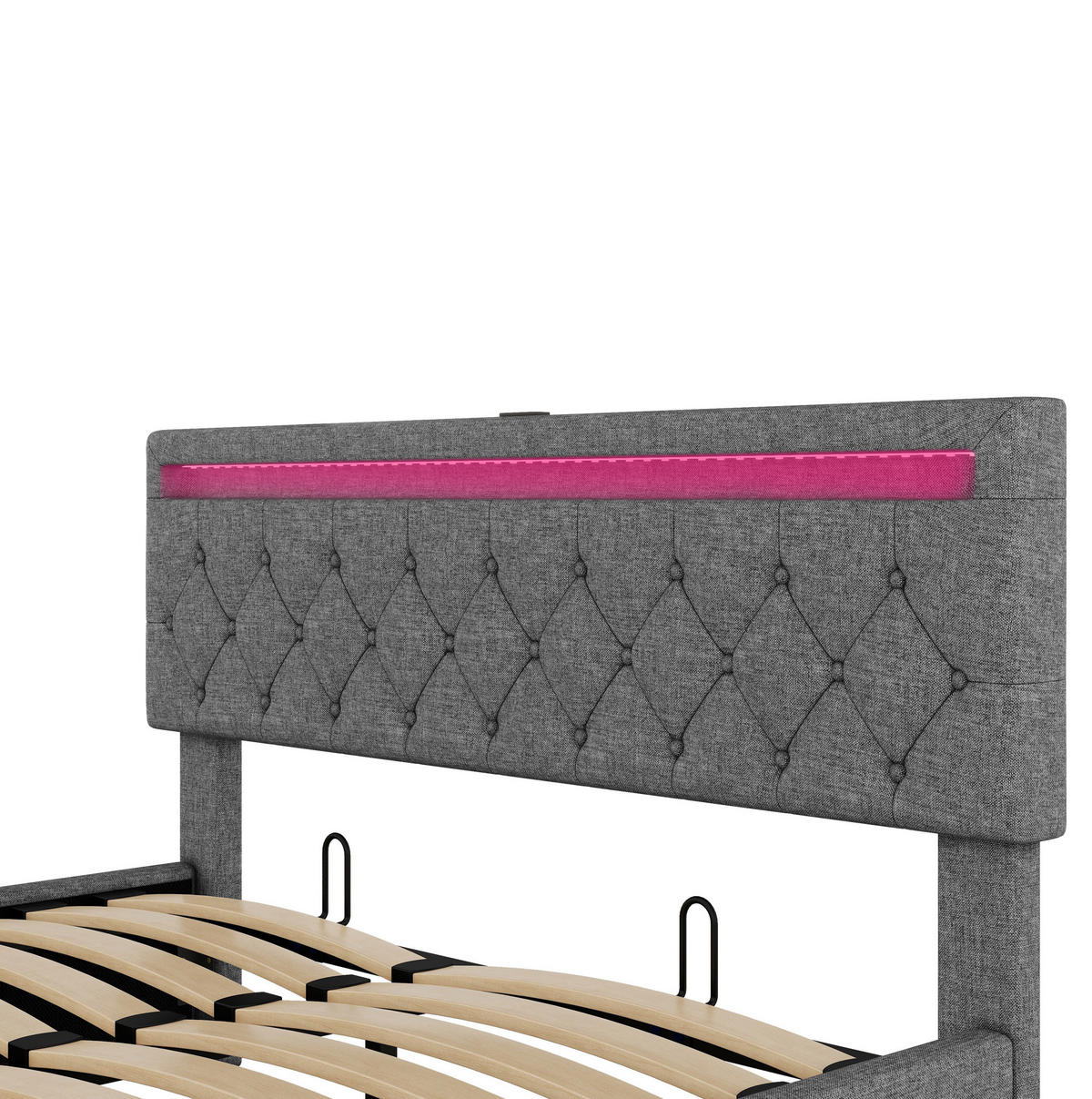 POLSTERBETT 160/200 cm mit Bettkasten, LED-Beleuchtung und USB-C in Grau - Grau, Textil (160/200cm) - BEAOK