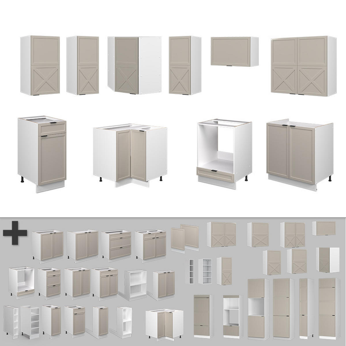 ECKKÜCHE Fame-Line GrauBeige/Weiß 160 x 190 cm, AP Eiche - Weiß/Grau, Holzwerkstoff (190/81.6/60cm) - Vicco